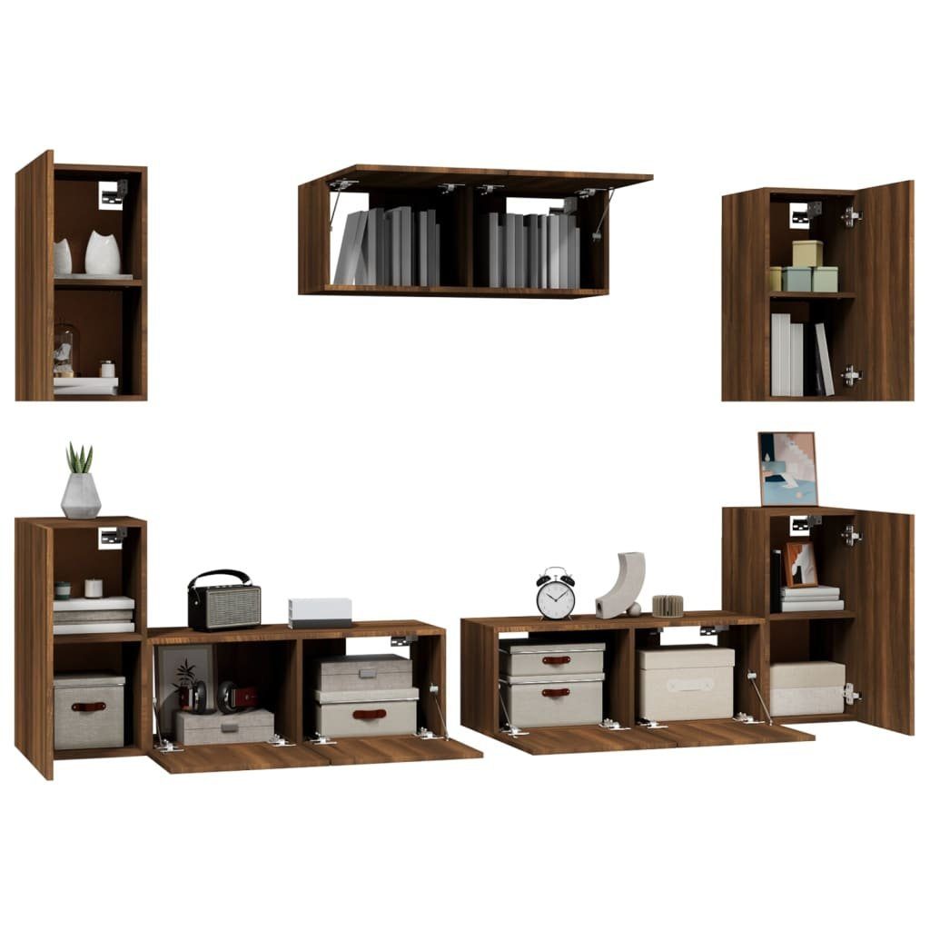 TV-Schrank-Set furnicato 7-tlg. Eichen-Optik Holzwerkstoff TV-Schrank Braun