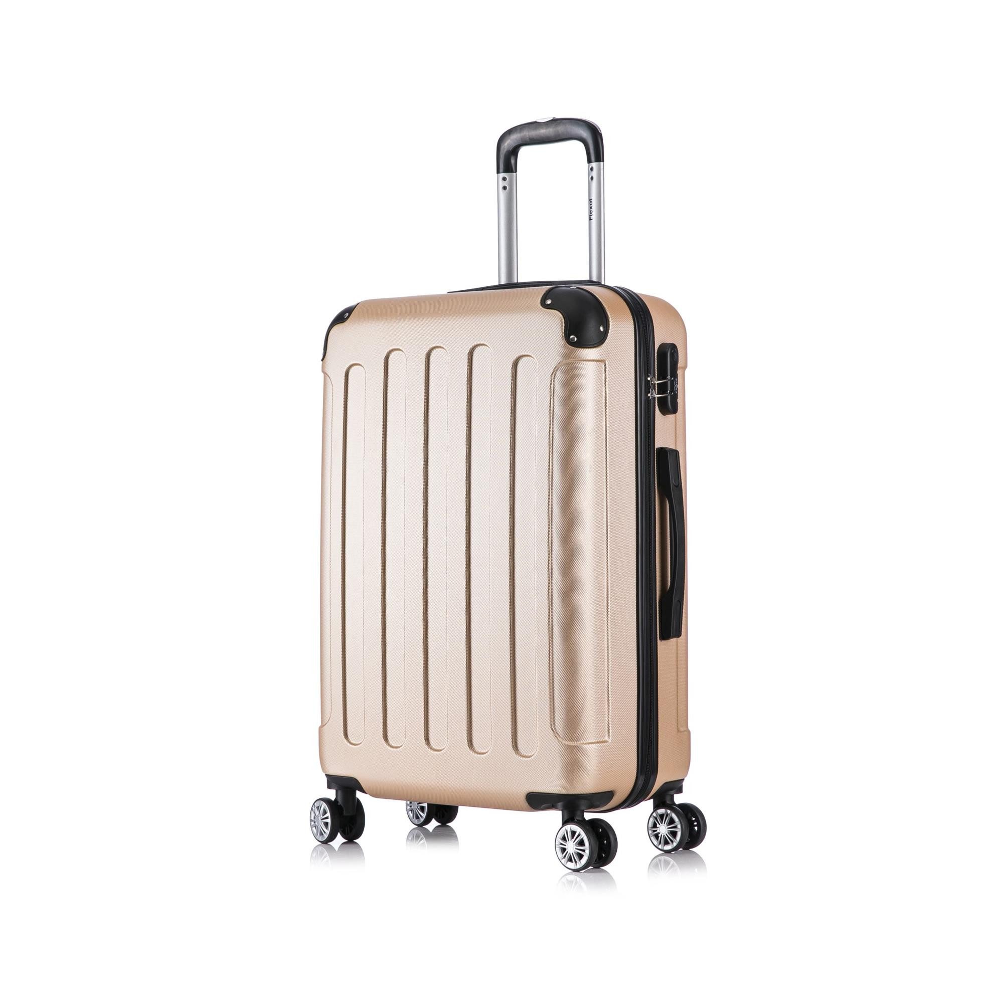 Flexot Hartschalen-Trolley F-2045 Kofferset, 360° Rollen, robuster Reisekoffer, Bordcase, 4 Rollen, Robuster und moderner Koffer mit vier 360° Rollen und Zahlenschloss