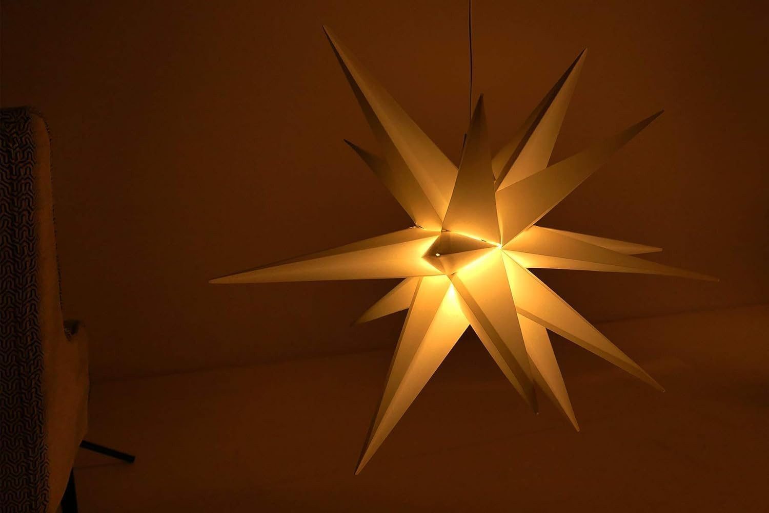 Gartenpirat LED Stern Faltstern 18 Zacken aus Kunstoff-Folie mit LED-Birne warmweiß, Timer-und Schalter-Funktion: Schalter mit 3 Funktionen(ON/OFF/TIMER)