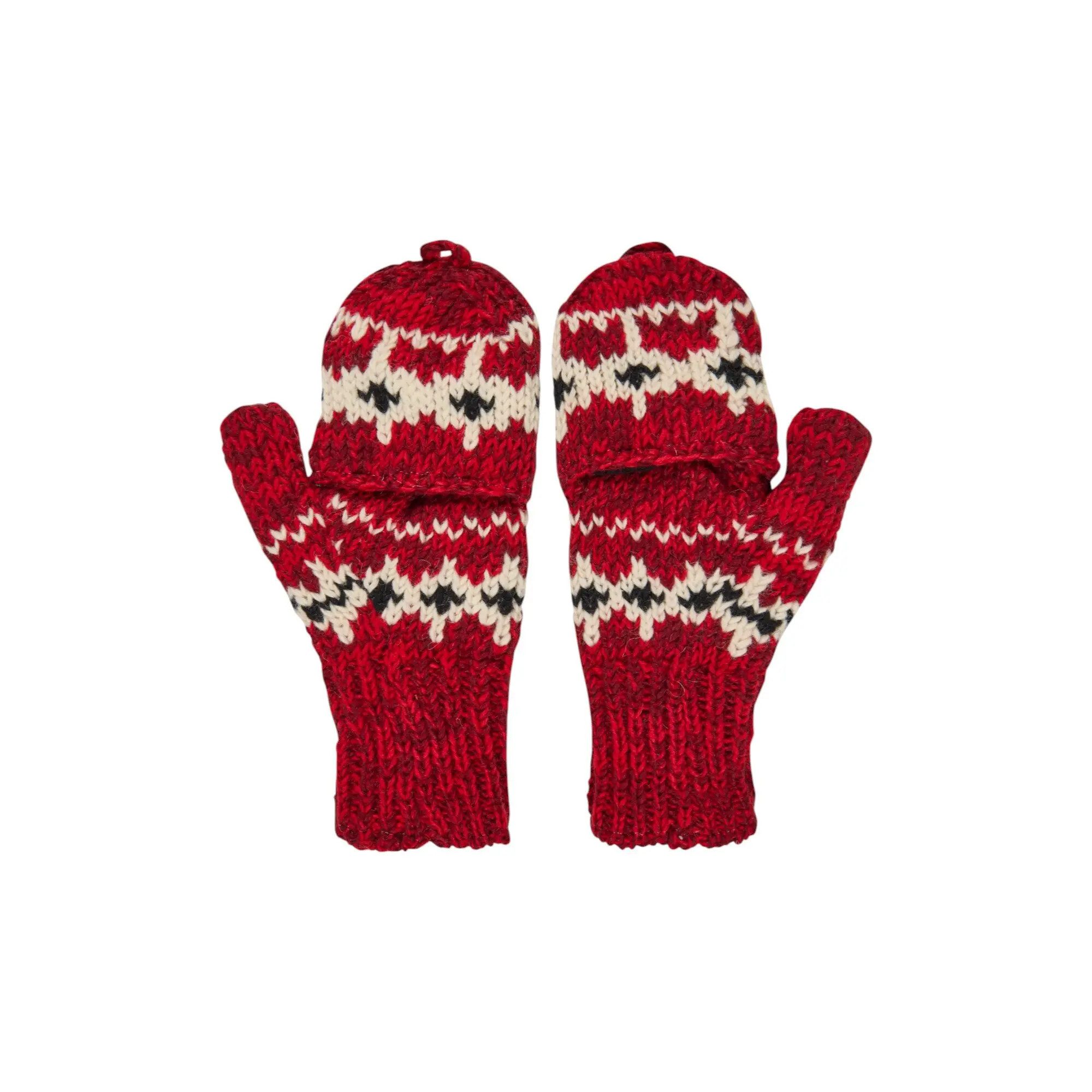 THC Natural Line Strickhandschuhe THC Klapphandschuhe 601 Norweger rot (1-St., 1 Paar) abklappbare Fingerspitzen