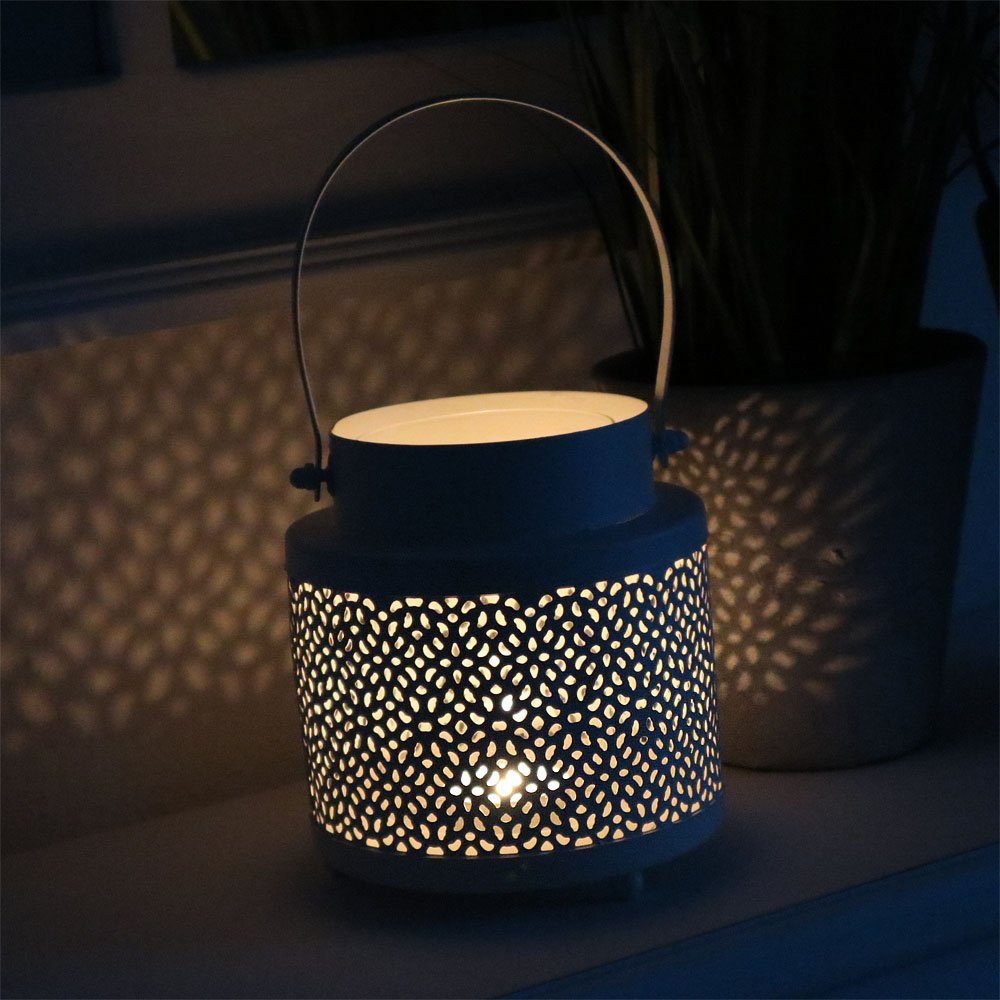 Grafelstein Windlicht Windlicht LENA weiß aus Metall Hängewindlicht mit Lochmuster modern