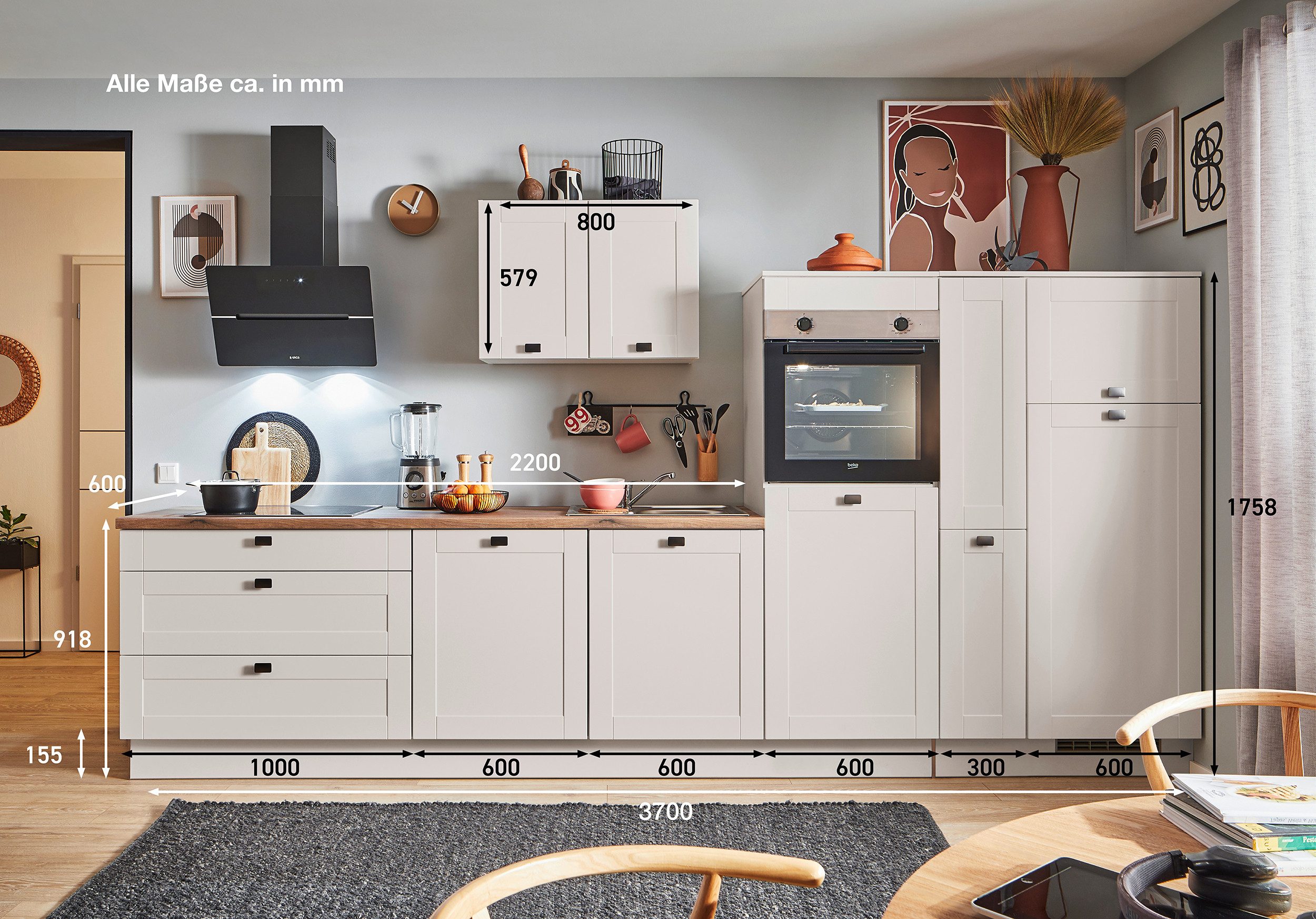 pino Küchenzeile Warde, individuell anpassbar, gratis Küchenplanung mit Profis, (Breite 370cm), vormontiert, wahlw. mit E-Geräten, Preis inkl. Lieferung & Montage