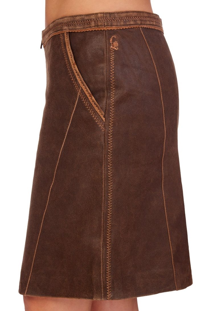 KRÜGER COLLECTION Trachtenrock Trachten Lederrock - SAMANTHA - dunkelbraun
