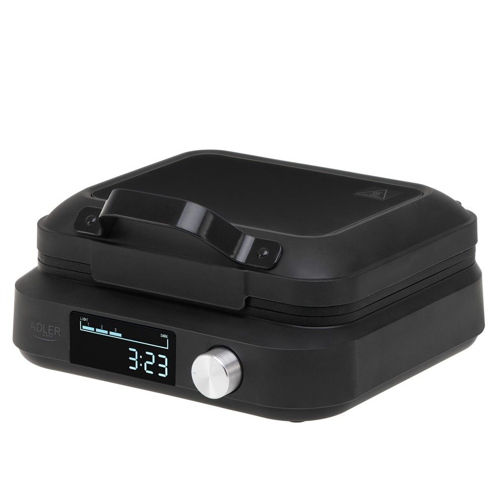 ADLER EUROPE Waffeleisen AD 3087 Belgisches Doppelwaffeleisen mit LED Display Waffelautomat, 2200 W, Waffelmaschine, Antihaftbeschichtung, 6 Bräunungsstufen, schwarz