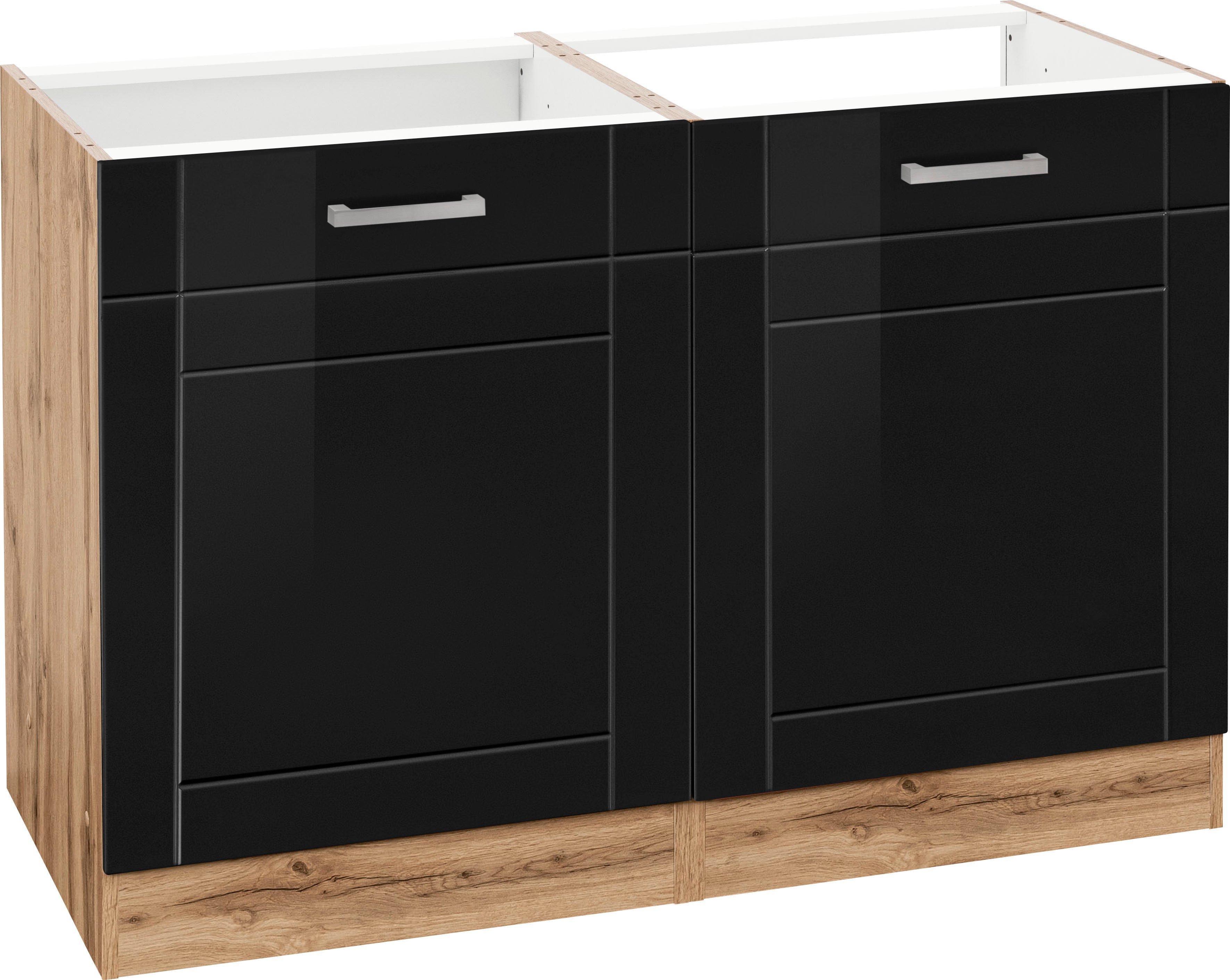 KOCHSTATION Spülenschrank KS-Tinnum 120 cm breit, MDF-Fronten, Metallgriffe, inklusive Einbauspüle