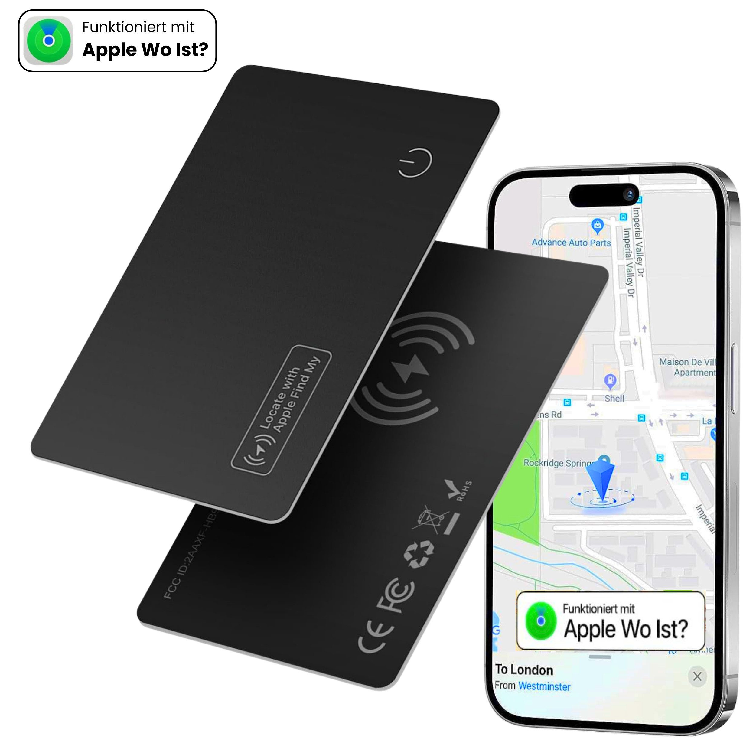 S&T Design GPS Tracker Karte im Kartenformat für die Brieftasche GPS-Tracker (IP68 Apple Wo Ist? (iOS) Kompatibel, GPS Ortung Wallet Tracker Karte)