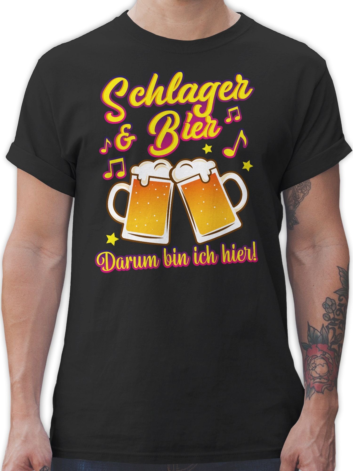 Shirtracer T-Shirt Schlager & Bier darum bin ich hier! Schlager Party Outfit 01 Schwarz