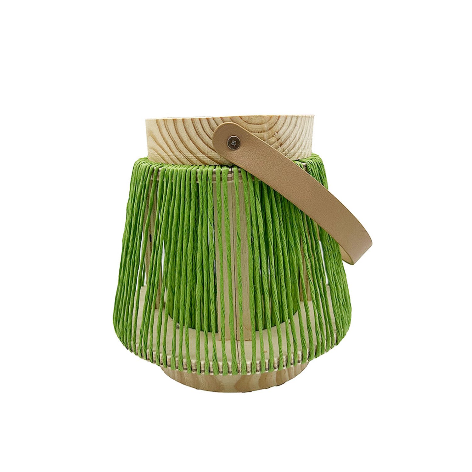 Macosa Home Laterne Laterne grün mit Henkel 19 cm Dekolaterne (für Garten, Balkon, Terrasse & Wohnzimmer, modern Tischdeko), aus Jute, Holz, Papier & Kunstleder Glas-Einsatz für Kerzen