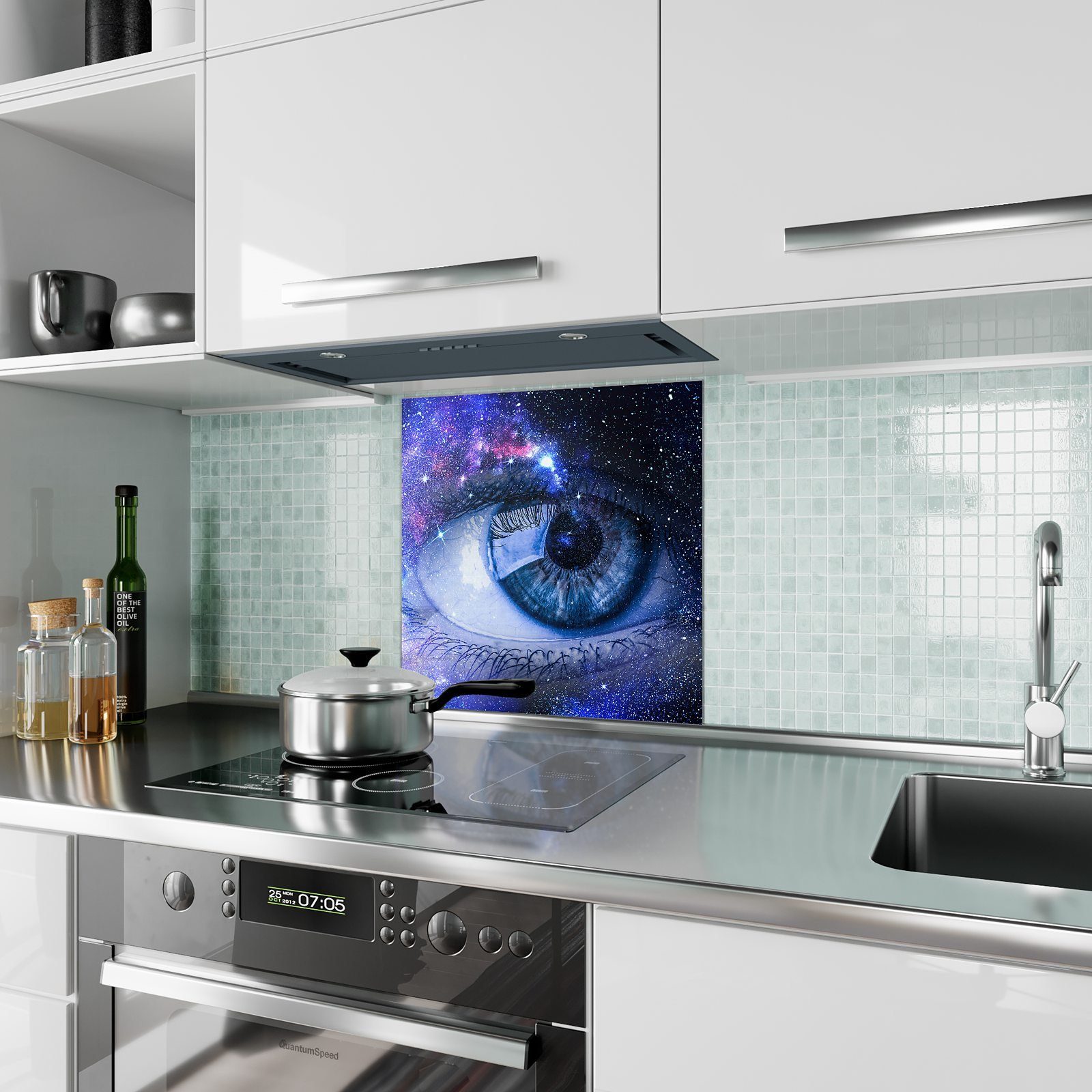 Primedeco Küchenrückwand Küchenrückwand Spritzschutz mit Menschliches Auge im Glas Motiv All