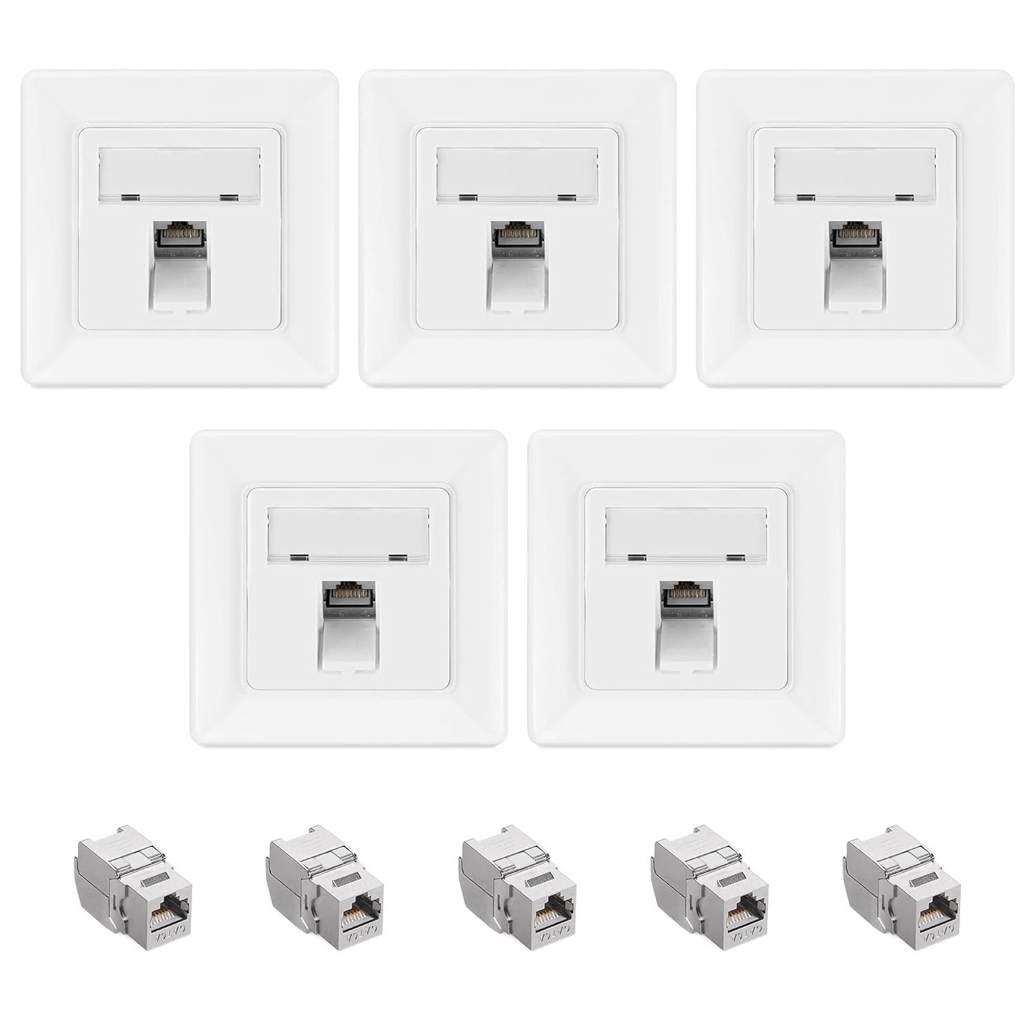 kwmobile Keystone Dose Modul Set - 5x Modul, 5x Netzwerkdose - CAT 6A Netzwerk-Adapter, 8.00 cm, Keystone Dose Modul Set