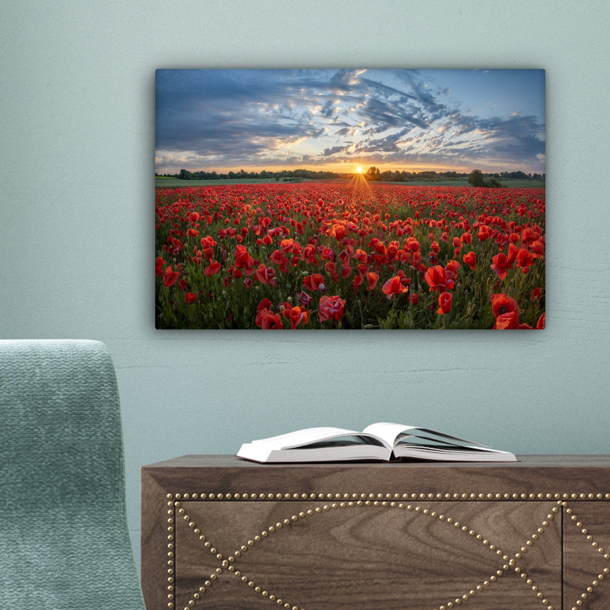 Leinwandbilder, Mohn Leinwandbild (1 - - cm OneMillionCanvasses® Wandbild Blumen 30x20 Rot, Wanddeko, St), Aufhängefertig,