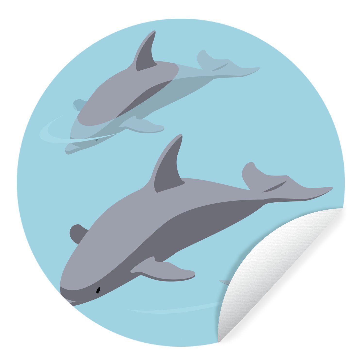MuchoWow Wandsticker Delfine - Wasser Tapetenkreis Wohnzimmer Blau (1 St), für - Rund, Kinderzimmer, Tapetenaufkleber