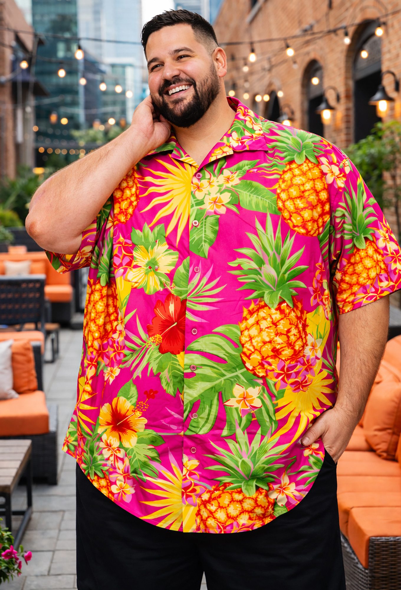 King Kameha Hawaiihemd Pineapple Übergrößen 7XL-12XL Sommerhemd Herren Kurzarm Front-Tasche