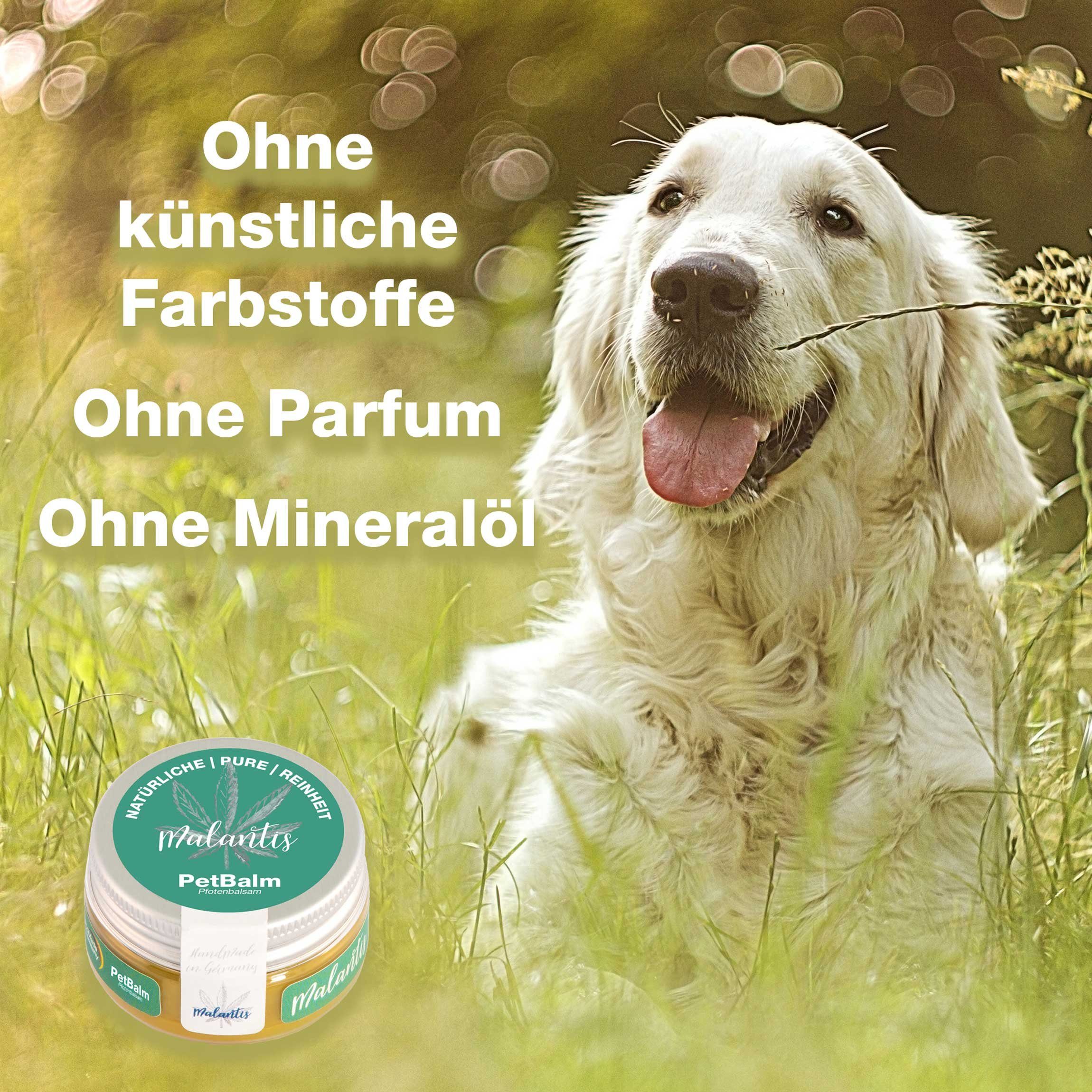 Malantis Körperbalsam Malantis CBD PetBalm Pfotenbalsam für Hunde & Katzen mit Mandelöl Pfotenbalsam für Hunde und Katzen mit Kokosöl, Capuacu Butter und Mandelöl, Fellpflege, Pfoten Pflege bei Nässe und Kälte - Huf Pflege von Pferden