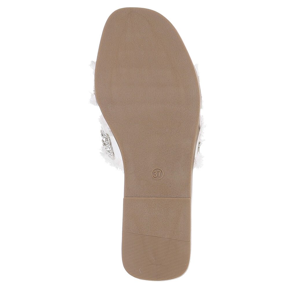Ital-Design Funkelnde Sommer-Sandalen mit Fransen für Damen Riemchensandalette (89372547) Blockabsatz Riemchensandalen in Weiß