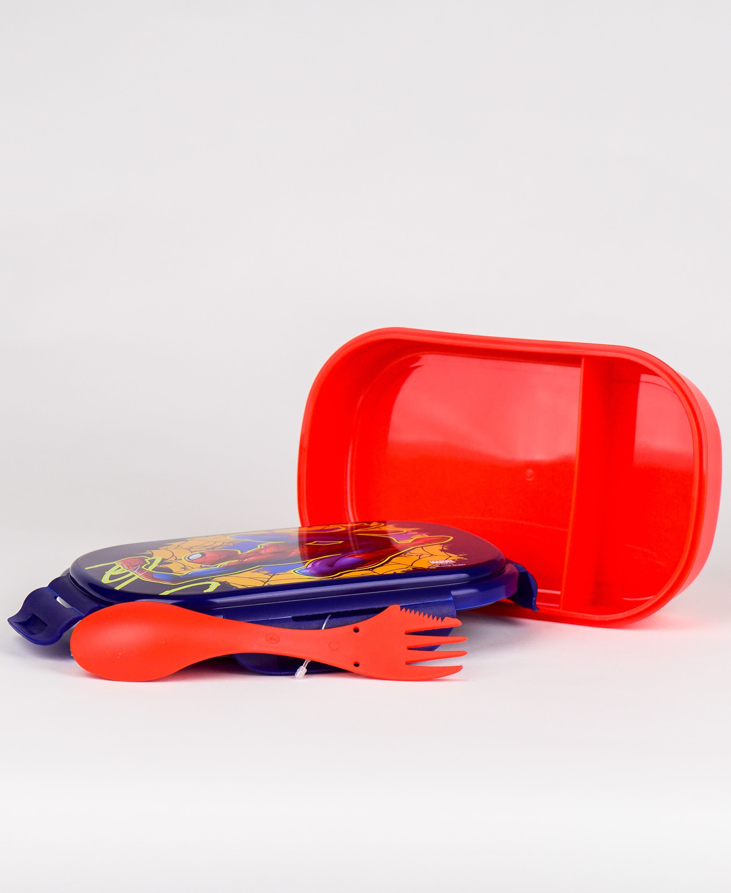 Spiderman Lunchbox Marvel, PP, (2-tlg), Kinder Brotdose mit 2-Fach-Unterteilung & Göffel-Messer BPA frei