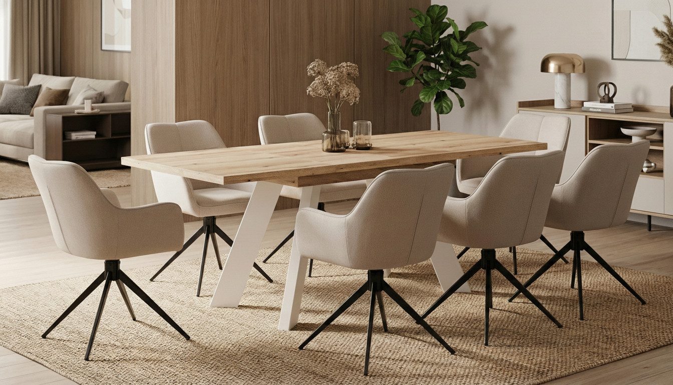 Endo-Moebel Essgruppe "Como Kaschmir" 130-210cm ausziehbar, 6 Stühle, Esstisch