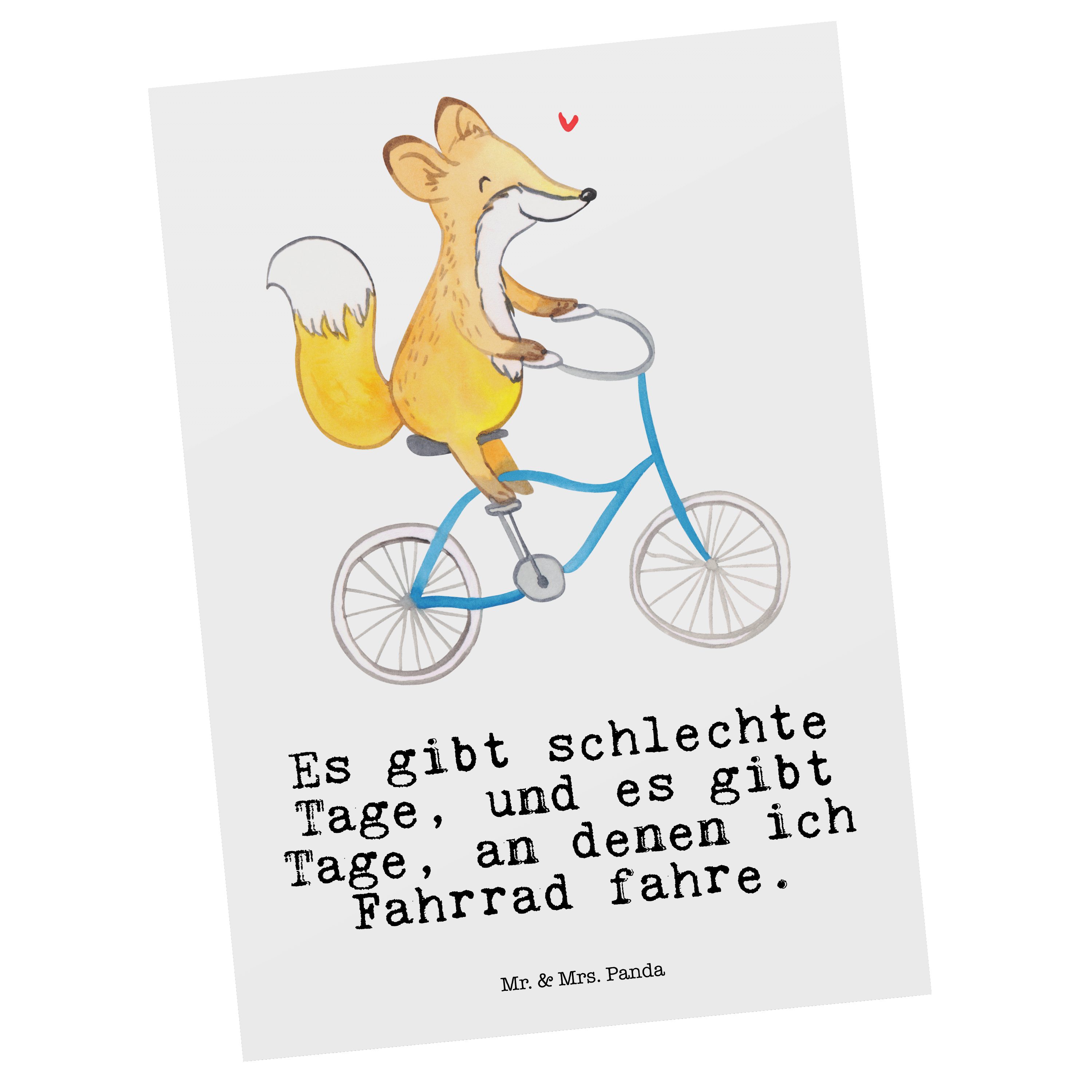 Mr. & Mrs. Panda Postkarte Fuchs Fahrrad fahren Tage - Weiß - Geschenk, Dankeskarte, Danke, Gruß