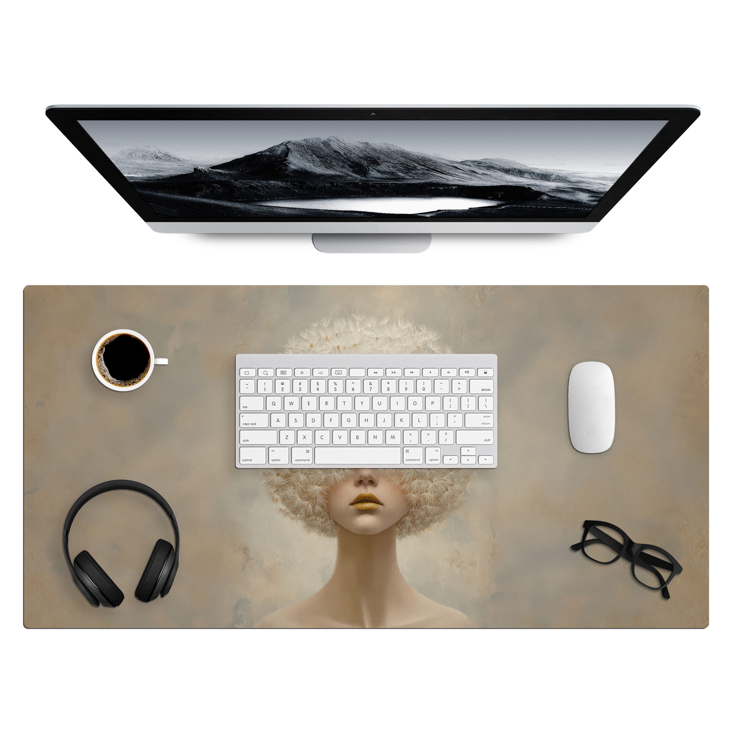 MuchoWow Gaming Mauspad Dreamy - Beige - Löwenzahnsamen (1-St), Gaming Mauspad XXL, Schreibtischunterlage, Desk Mat Groß, 80x40 cm