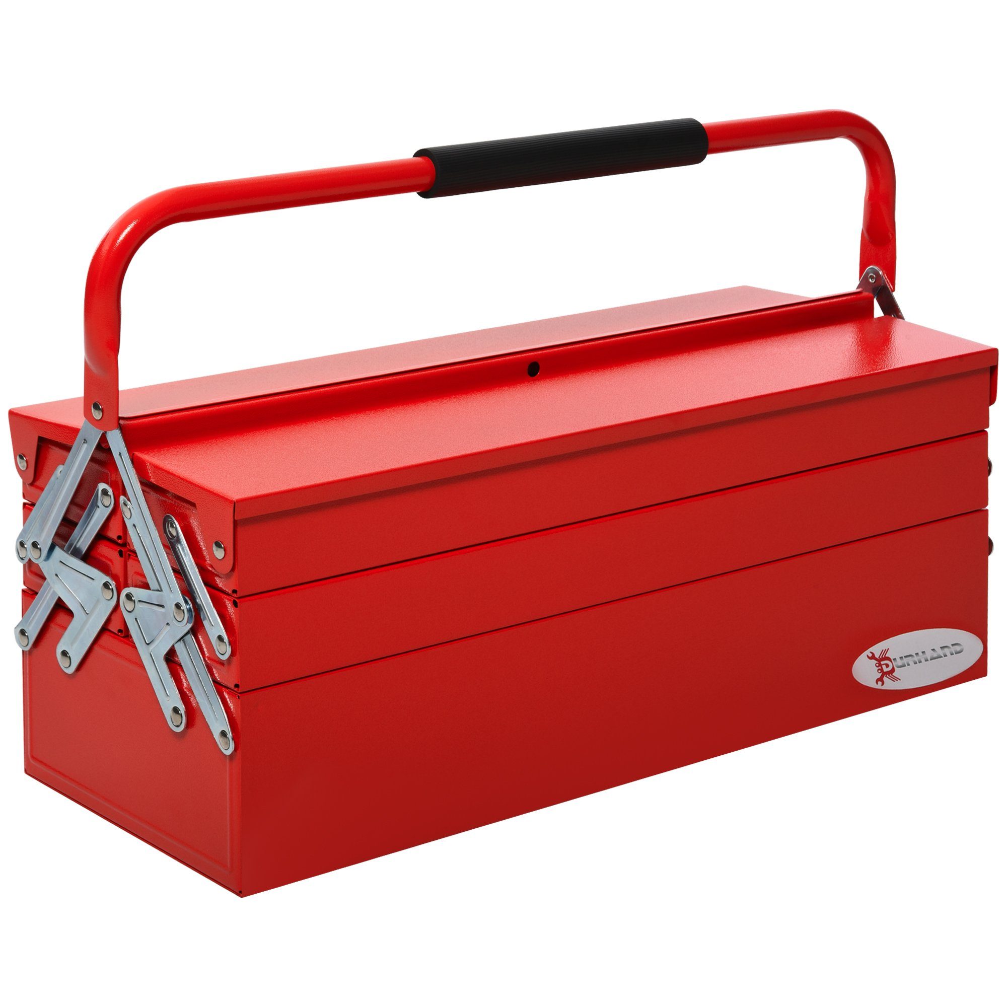 Durhand Werkzeugbox Werkzeugkasten (Set, 1 St., 1 Werkzeugkasten), 5 Fächer aufklappbar Stahl (SPCC) Rot 56 x 20 x 41 cm | Werkzeugkoffer