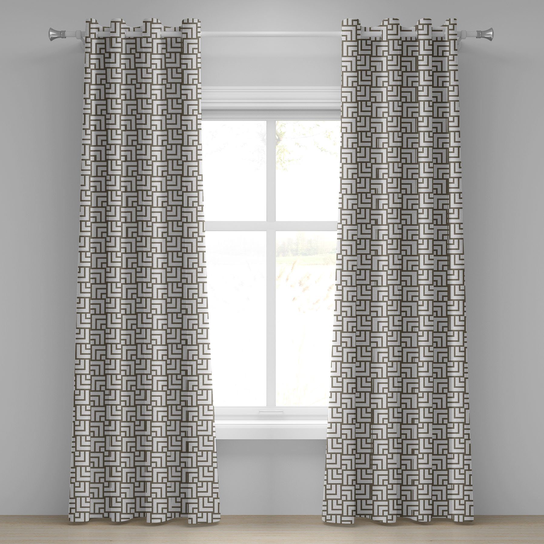 Gardine Dekorative 2-Panel-Fenstervorhänge für Schlafzimmer Wohnzimmer, Abakuhaus, Modern Vintage Maze Linien