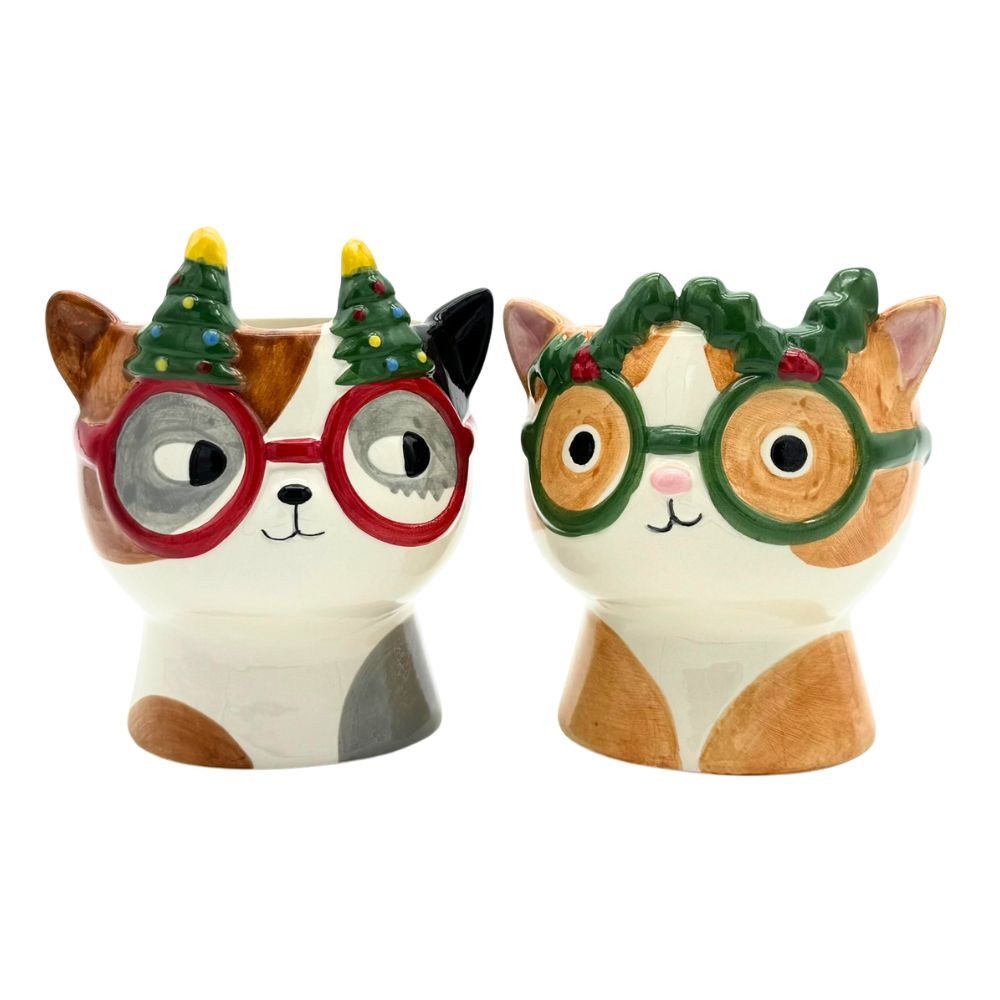 Mica Decorations Blumentopf Pflanzentopf lustige Katzen Duo Set Weiß Orange Braun befleckt