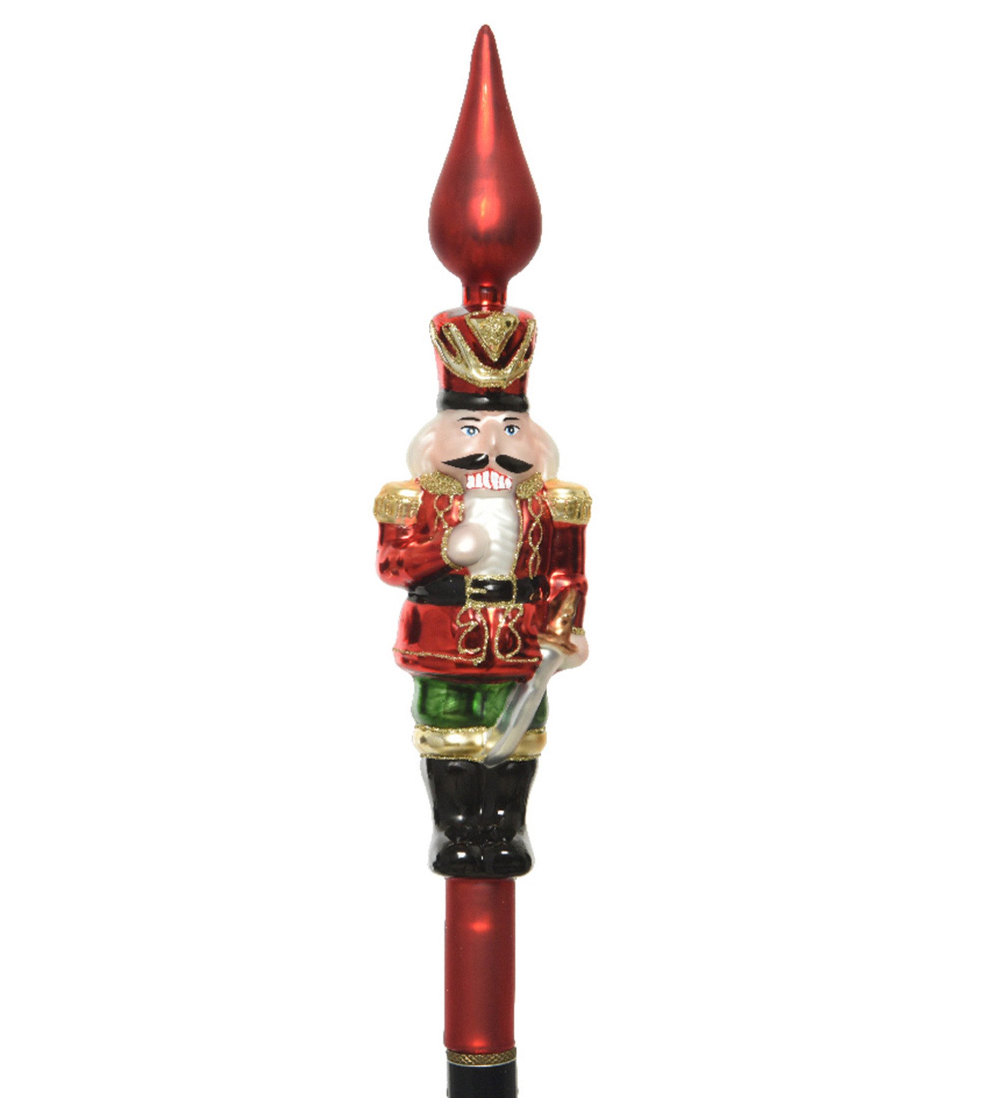 Kaemingk Christbaumspitze, Christbaumspitze Glas Nussknacker Figur 29cm rot