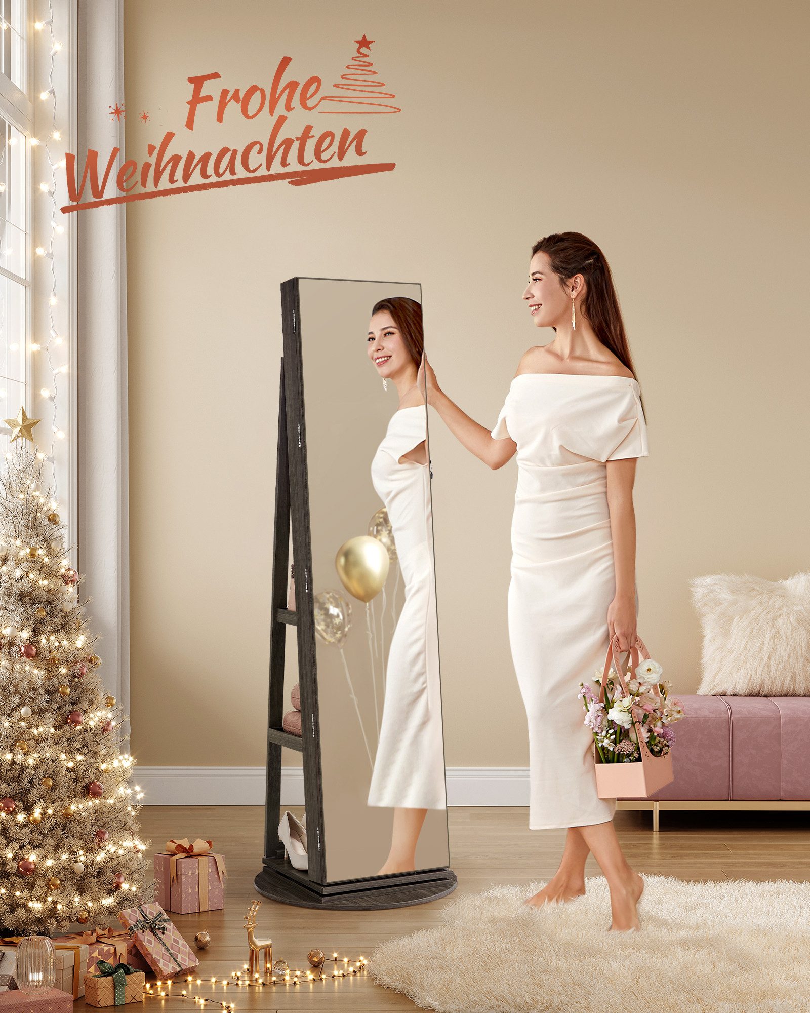 SONGMICS Schmuckschrank mit LED und Spiegel, 3 Ablagen, 360° drehbar günstig online kaufen