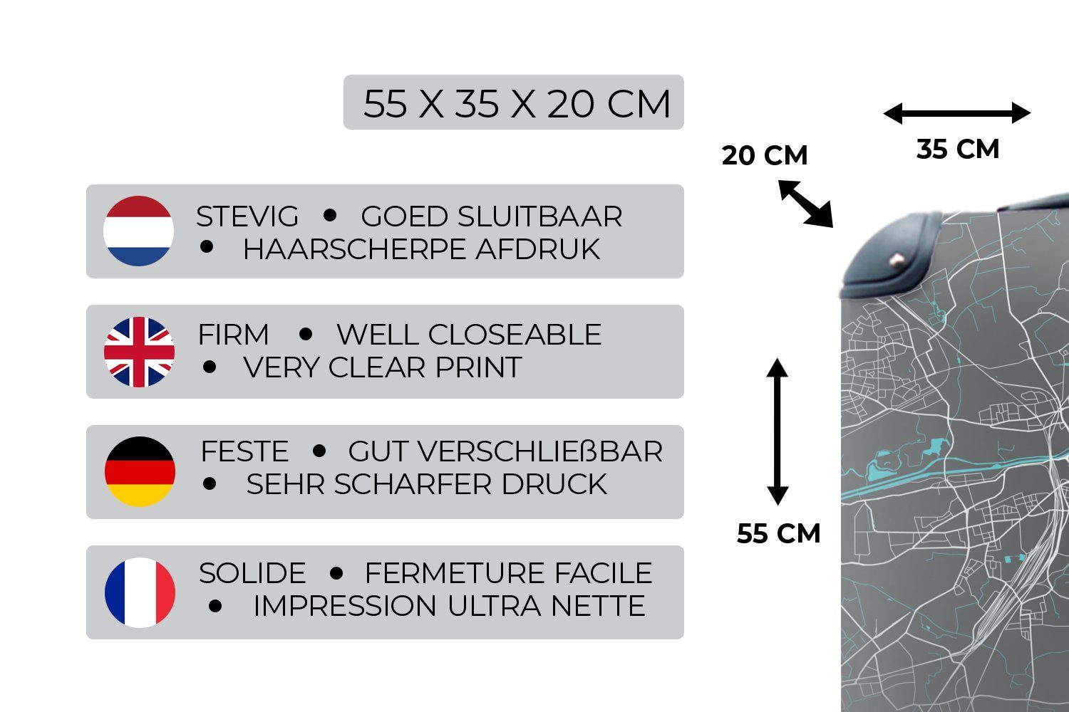 Stadtplan MuchoWow 4 - mit Blau Ferien, - Reisetasche - Reisekoffer Hamm rollen, Deutschland Karte, für Rollen, Trolley, Handgepäckkoffer - Handgepäck