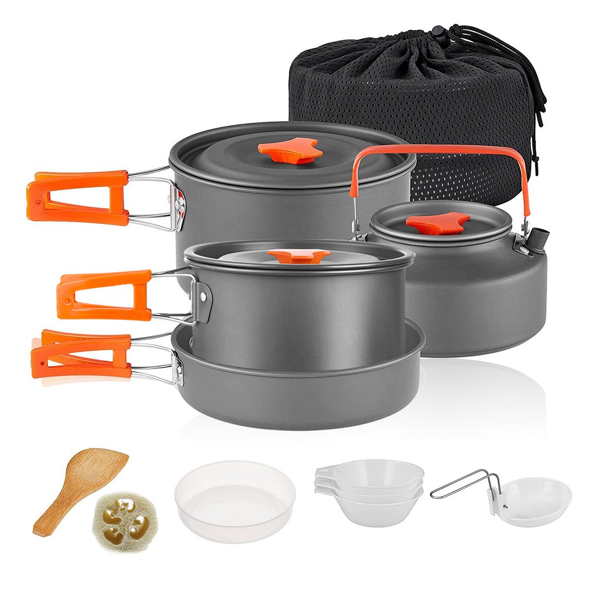 GLIESE Topf-Set Camping-Kochset für Wanderungen, Camping oder Picknicks, Aluminium (13-tlg., Topf, Bratpfanne, Kaffeekanne, Suppenlöffel,Reisöffel), für 4-5 Personen