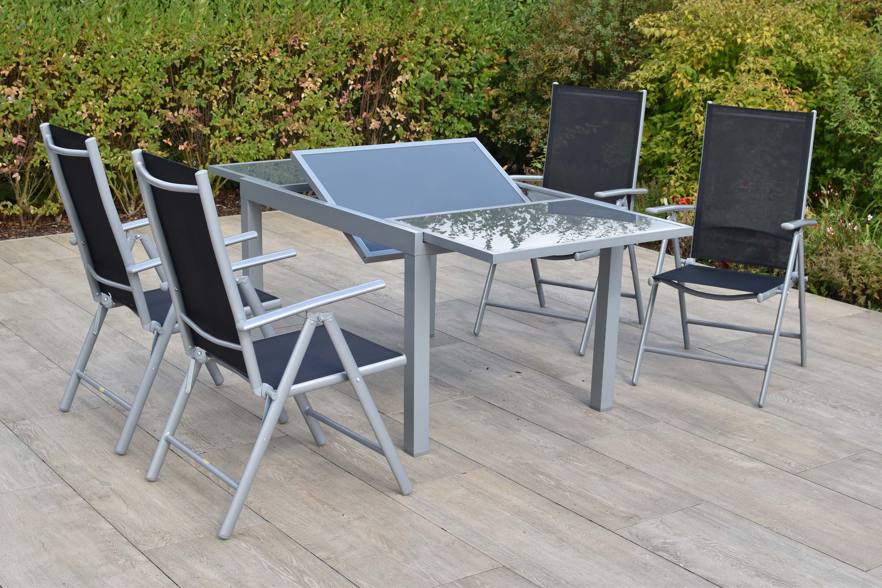 MERXX Garten-Essgruppe Amalfi, (Set, 5tlg), 4 Klappsessel mit verstellbarer Rückenlehne, Ausziehtisch
