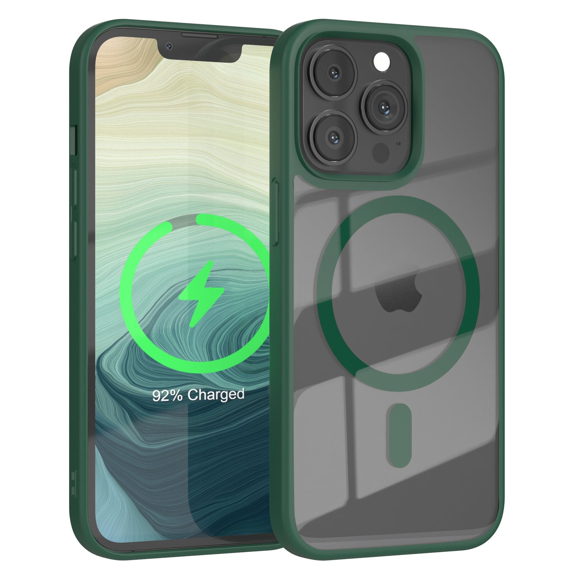 EAZY CASE Handyhülle Transparente Hülle mit MagSafe für iPhone 13 Pro 6,1 Zoll, TPU Hülle, flexibel, Clear Case Silikonhülle anti-kratz Backcover Grün