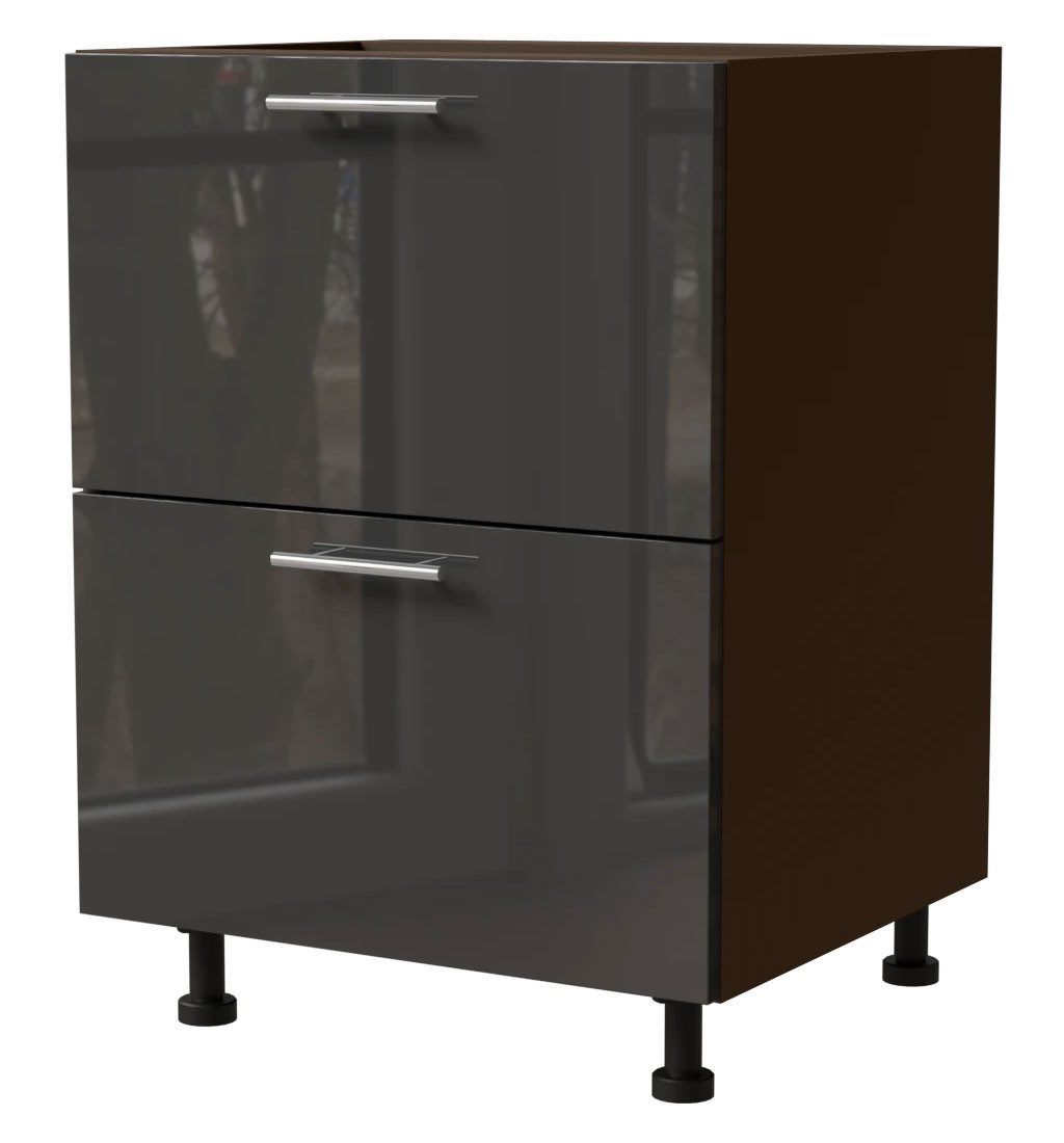 Feldmann-Wohnen Auszugsunterschrank Essen (D2A/60/1A, 2 Schubladen + Innenschublade, HETTICH InnoTech Atira, 1-St., moderne Optik, lackierte Fronten) 60x50x82cm lava - graphit Hochglanz (ES-D2A/60/1A)