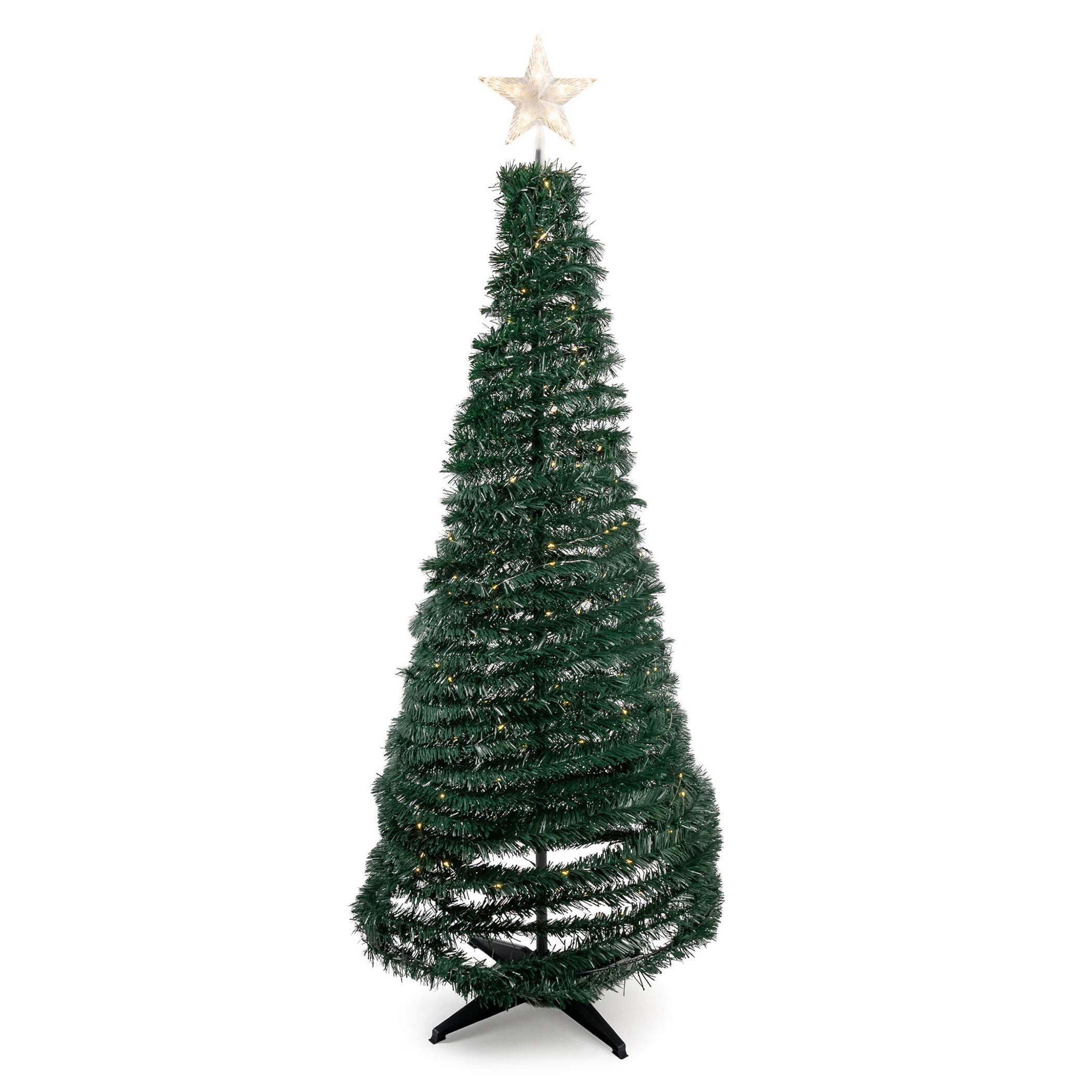 Spetebo Künstlicher Weihnachtsbaum Spiral Weihnachtsbaum 150 cm mit 120 LED - grün, Kunst Tannenbaum mit Stern Spitze für Außen und Innen