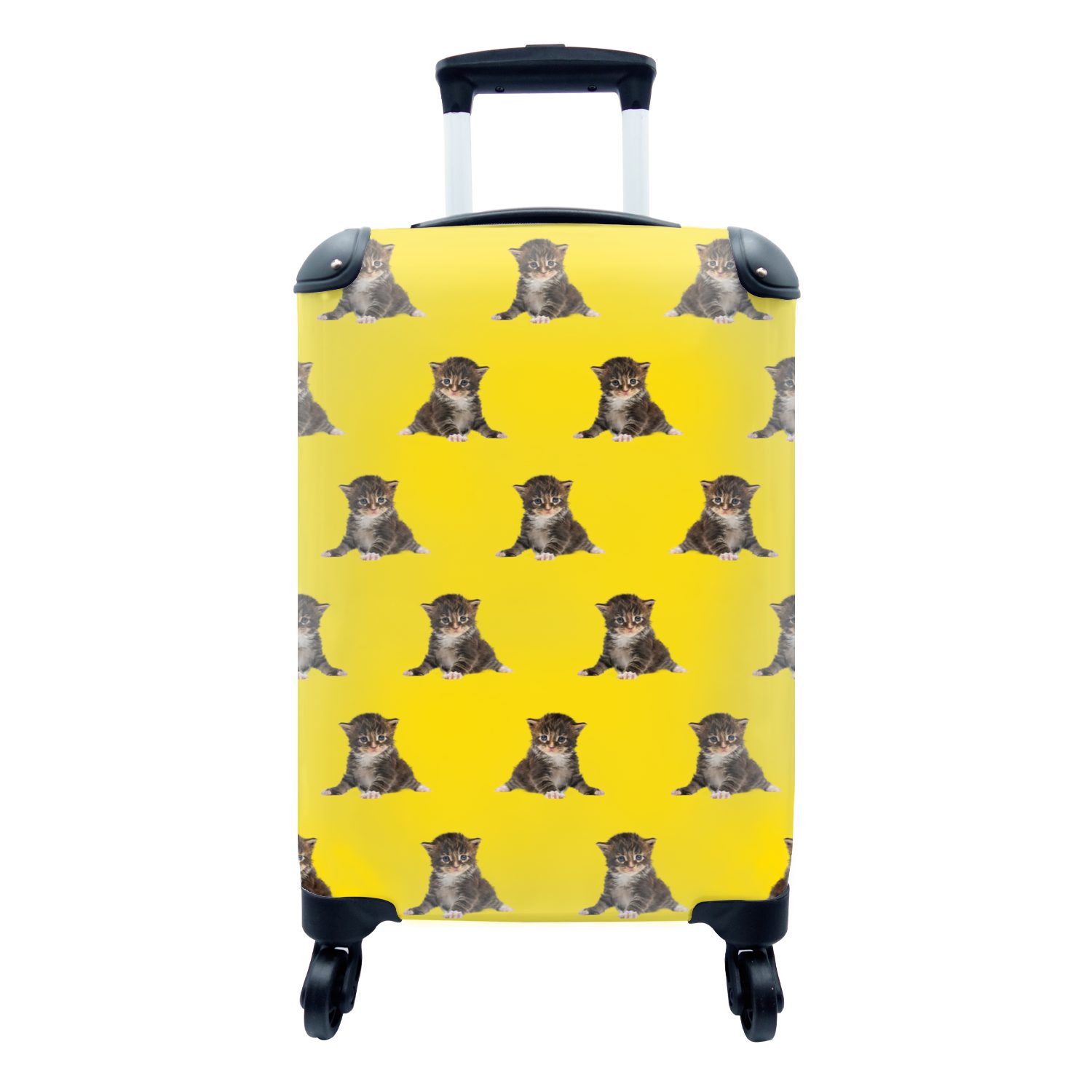 MuchoWow Handgepäckkoffer Kätzchen - Muster - Gelb, 4 Rollen, Reisetasche mit rollen, Handgepäck für Ferien, Trolley, Reisekoffer