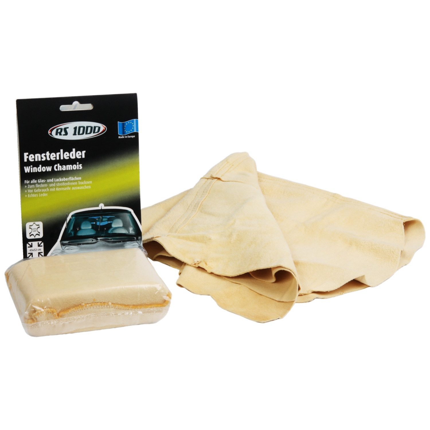 RS 1000 Autowaschbürste Auto-Leder Set Trocken-Tuch + Schwamm, Glas, Lack, (2-tlg., Set), Fenster-Leder Aufsaug-Tuch Reinigung Auto Set Fensterleder Saugtuch