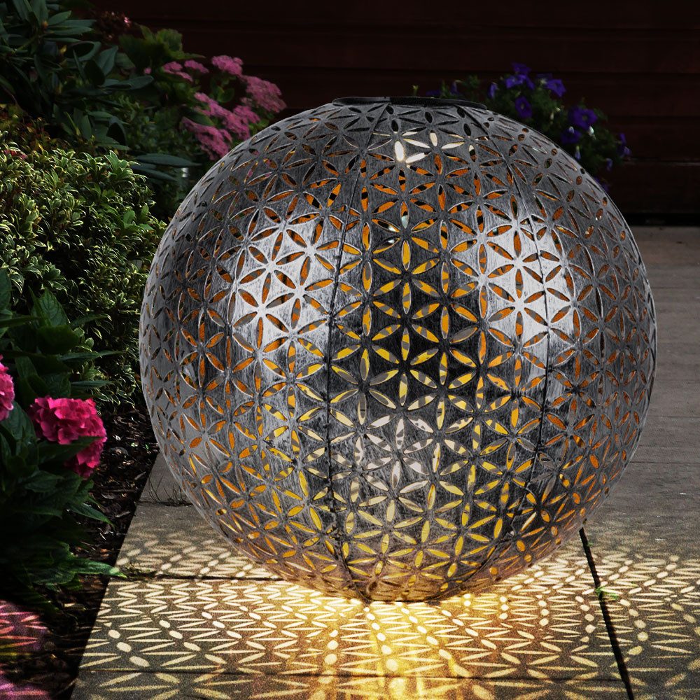 GLOBO LIGHTING LED Solarleuchte, LED-Leuchtmittel fest verbaut, Warmweiß, Solarkugel Gartendeko Außenlampe orientalisch silber gold LED 2er Set