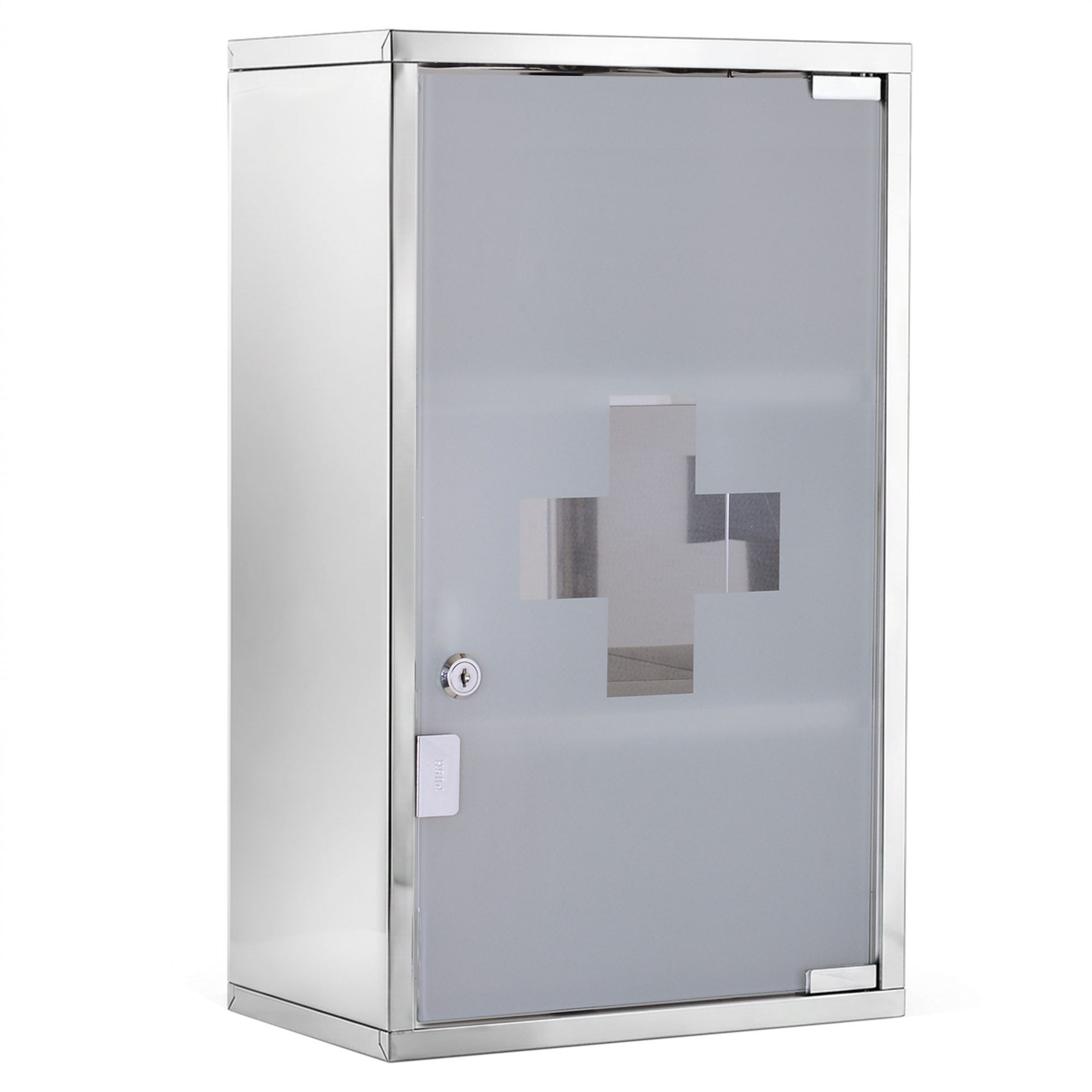 HOMCOM Medizinschrank Erste Hilfe Schrank mit Schloss (Arzneischrank, 1-St., Medikamentschrank) Edelstahl 30 x 18 x 50 cm