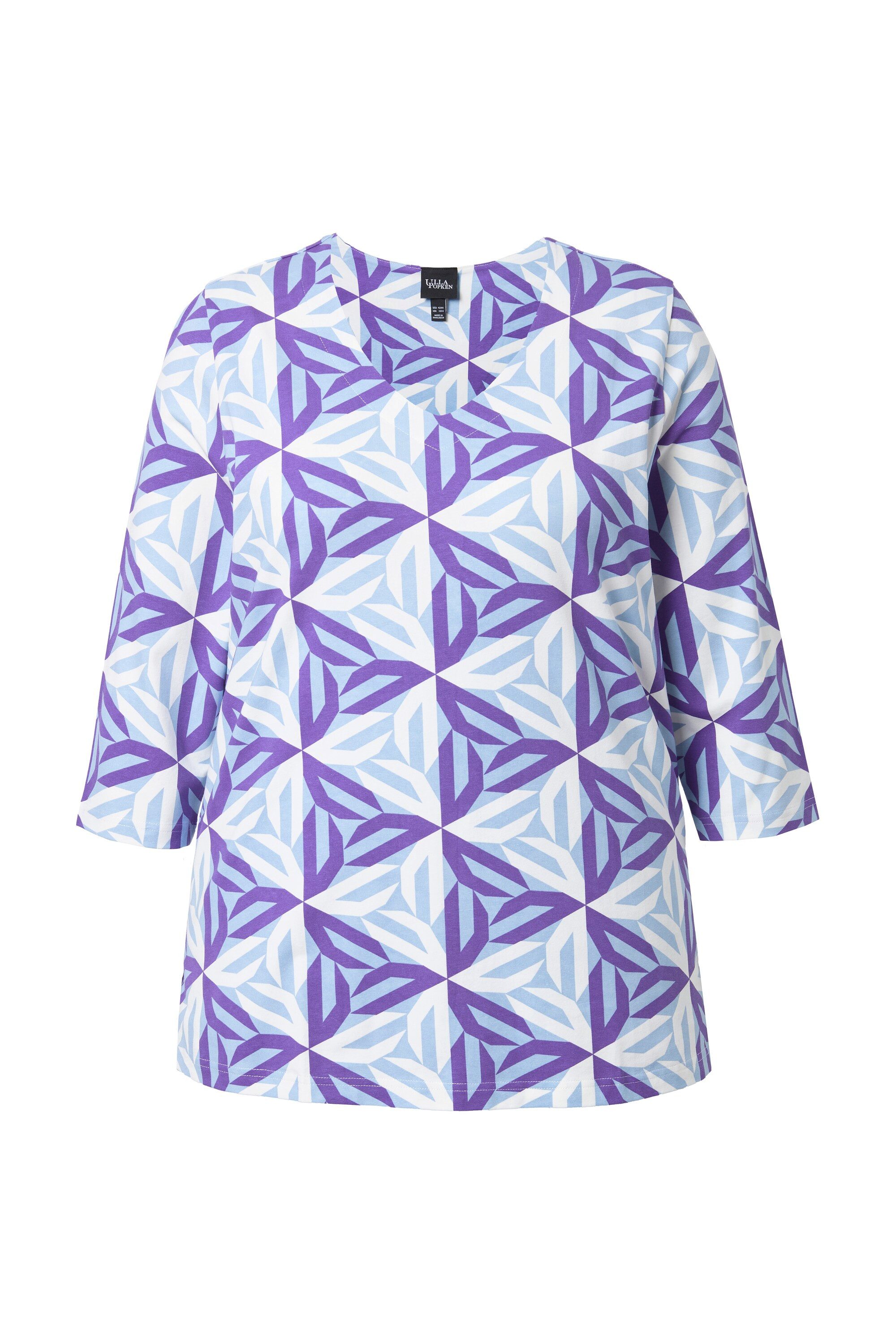 Ulla Popken T-Shirt Shirt grafischer Druck Classic V-Ausschnitt günstig online kaufen