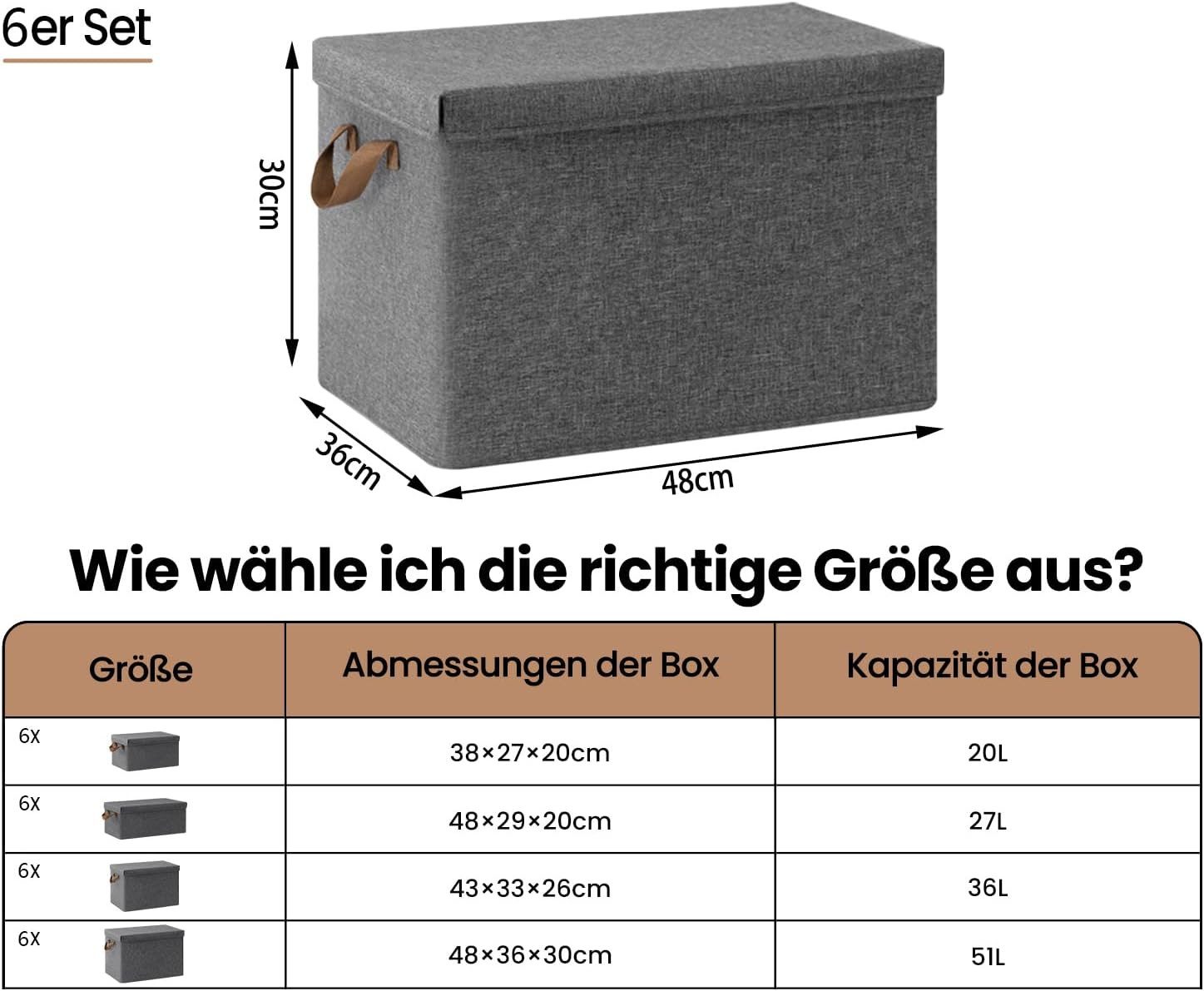 Woltu Aufbewahrungsbox (6 St., Set), mit Deckel, mit Griffen, faltbare Box für Kleidung Spielzeug