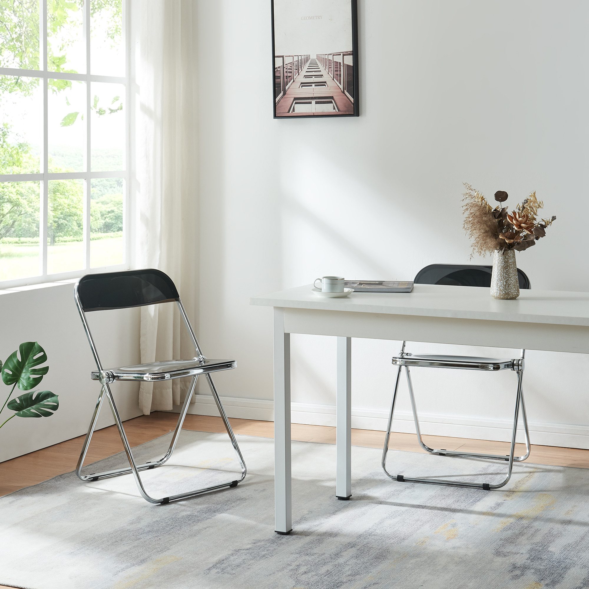 en.casa Klappstuhl (2 St), »Pornainen« Besucherstuhl Stahlgestell Schwarz günstig online kaufen