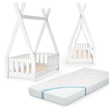 VitaliSpa® Kinderbett Kinderhausbett Rausfallschutz 70x140cm TIPI Weiß Matratze