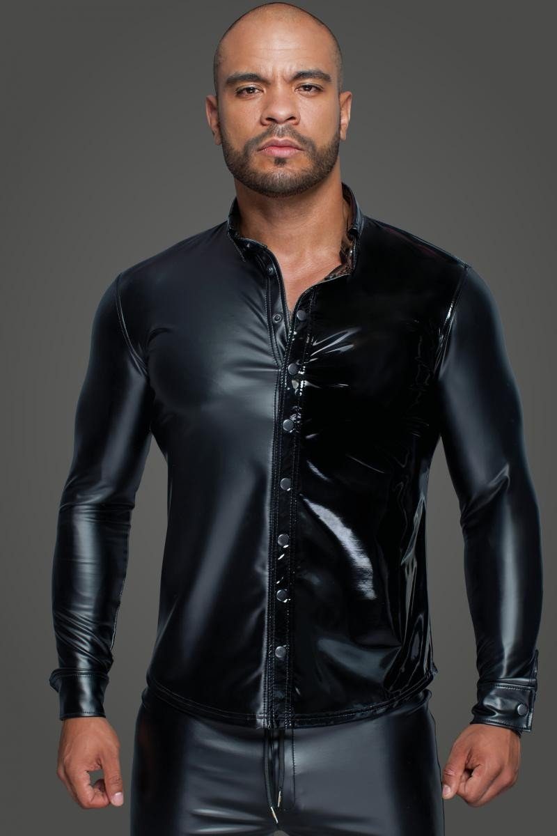 Noir Handmade Men Langarmhemd Herren-Hemd in schwarz - L