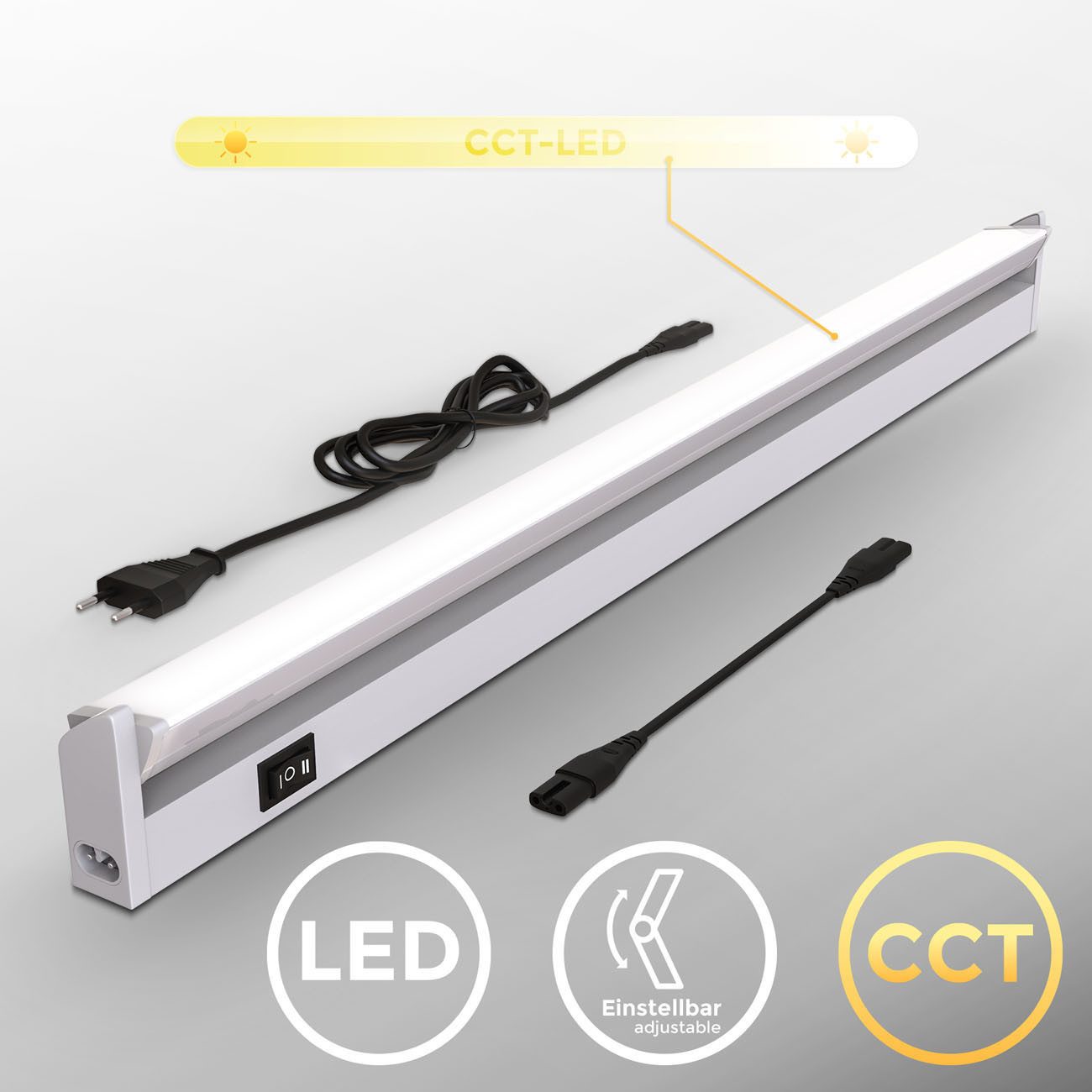 B.K.Licht Lichtleiste, LED fest integriert, Neutralweiß, Unterbaulampe, Schrank-Lampe, schwenkbar, Küchenleiste, silber, 8W