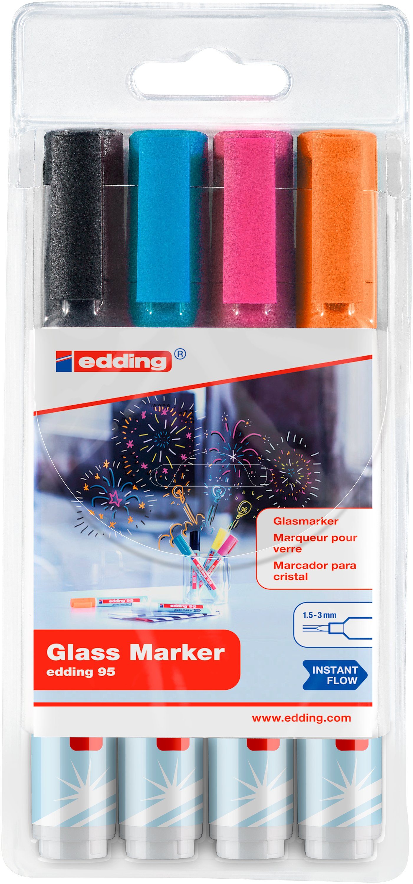 edding Lackmarker Glass Marker-Set 95, Geruchsneutral Wasserbasiert Lichtecht