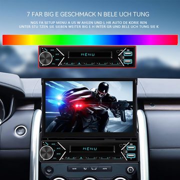 Hikity 1 DIN 7 Zoll motorisierter ausfahrbarer Touchscreen GPS Rückfahrkamera Autoradio (Kabelloses Carplay Android Auto, Bluetooth 5.0/Mirror Link/USB/FM/AUX)