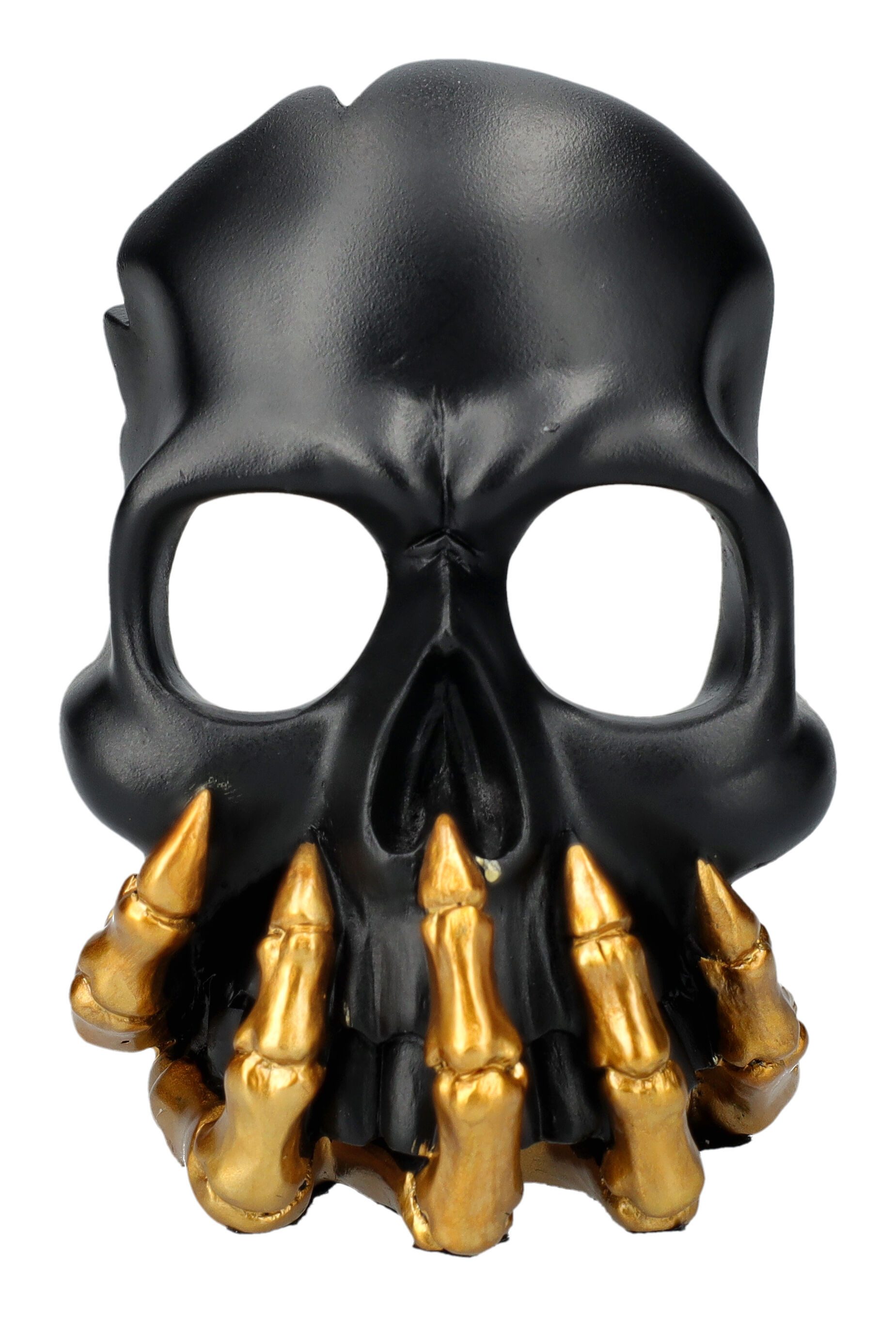Figuren Shop GmbH Teelichthalter Teelichthalter - Totenkopf schwarz-gold - Gothic Kerzenhalter Dekorati