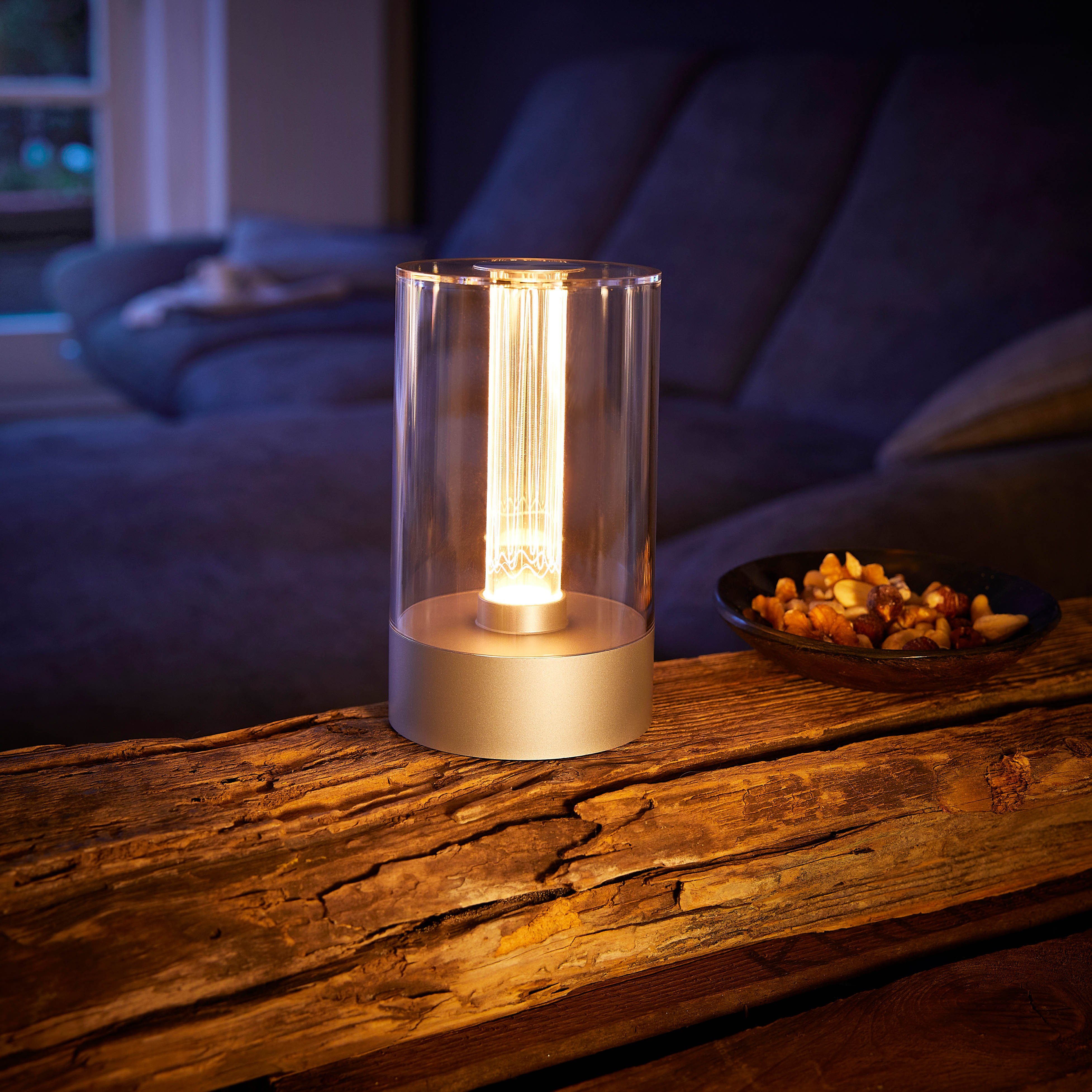 LED Tischleuchte Tischlampe Glühdraht Akku Design LED Akku Silber aufladbarer mit Nachttischlampe Northpoint