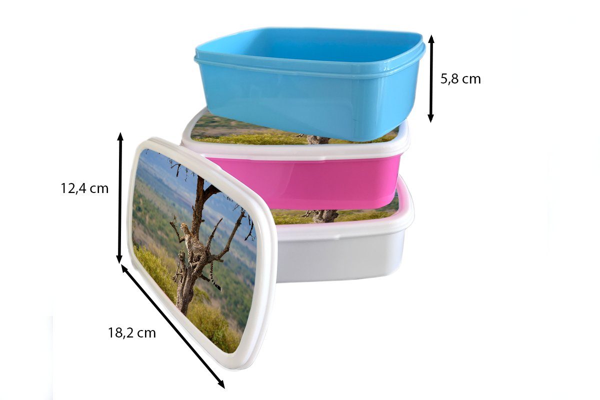 MuchoWow Lunchbox Leopard - Kunststoff, für - Baum für Brotbox und und Jungs (2-tlg), Erwachsene, Mädchen Tier, weiß Kinder Brotdose