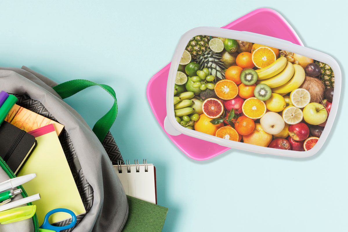 Kinder, - (2-tlg), Mädchen, Kunststoff Kiwi Brotdose rosa - Lunchbox Kunststoff, für Banane Erwachsene, Brotbox Snackbox, MuchoWow Obst,